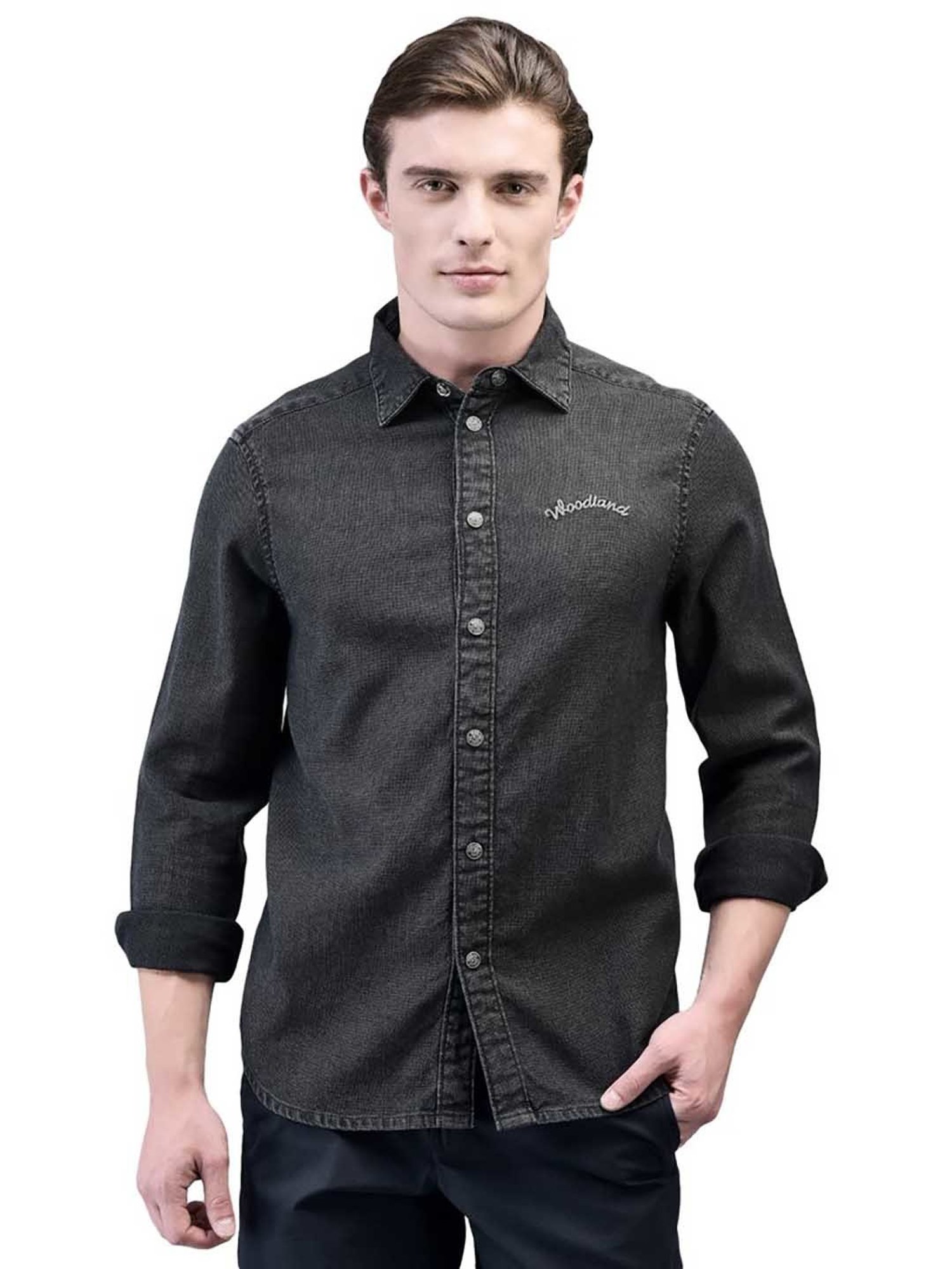 Woodland Charcoal Regular Fit Cotton Shirt