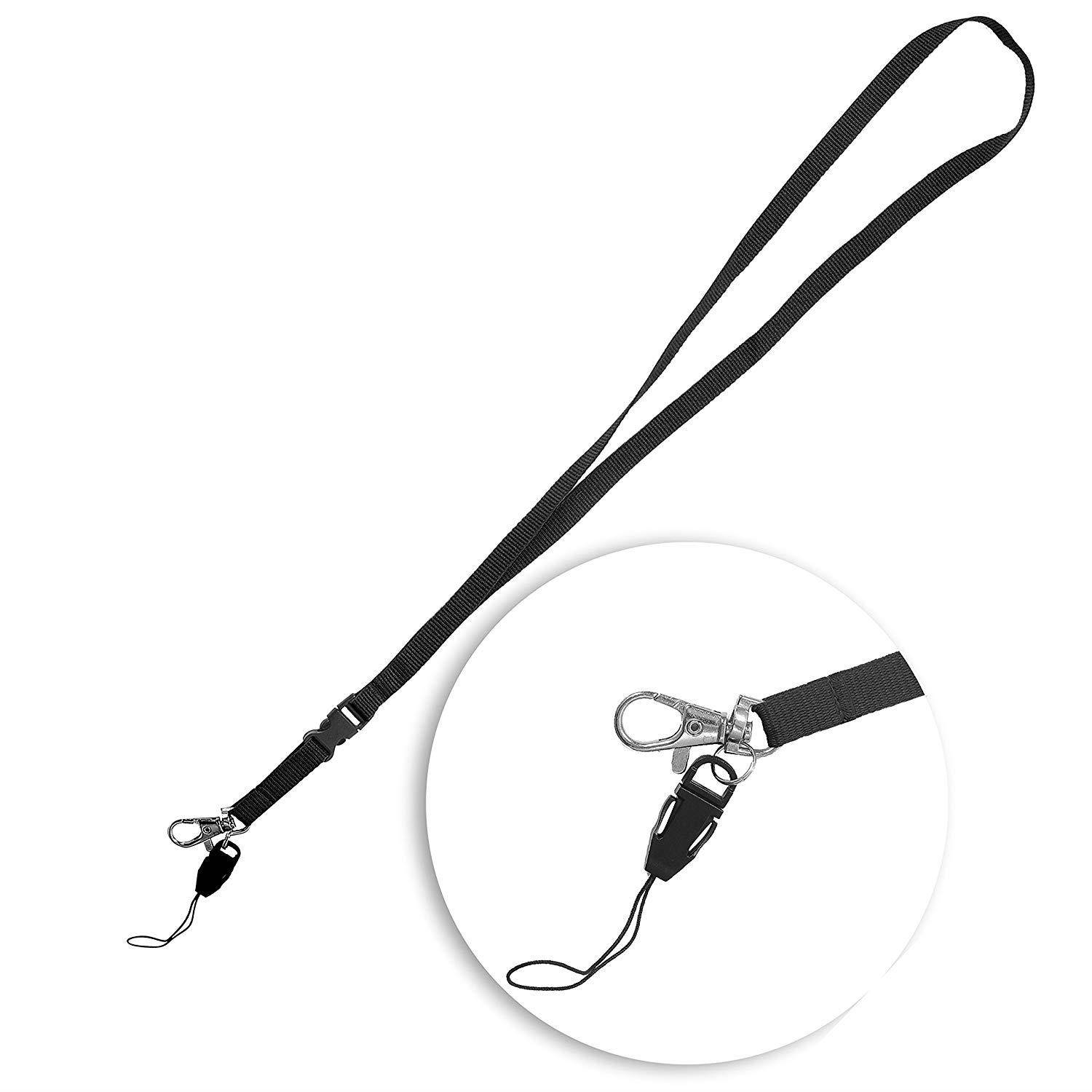 Wisdompro 10 Pack 22" Premium Polyester Neck Lanyard with J-Hook & Detachable Buckle For Cell Phones, iPods, USB, Keys and ID Name Tag Badge Holders - Black