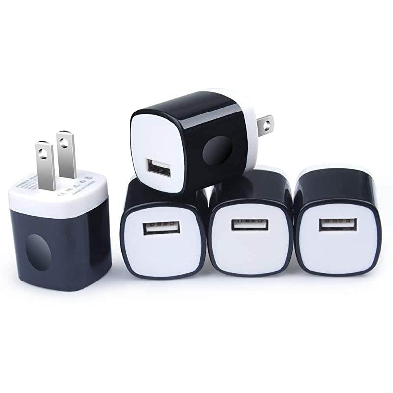 Charger Plug Wall Charger 5Pack Single 5V 1Amp Universal Home Travel Charging Adapter Replacement for Phone Xs MaxXsXRX876 Plus5S4S Samsung Galaxy S9S8Note 9 LG Kindle Android