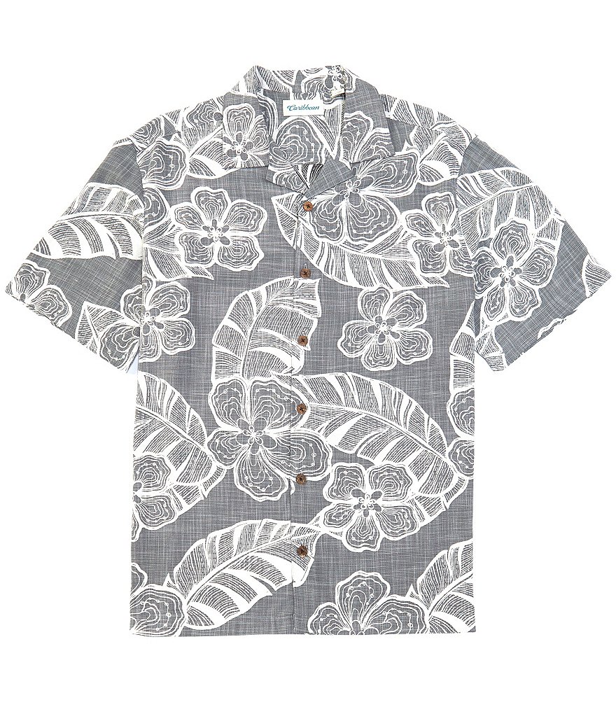Caribbean Black Short-Sleeve Woven Camp Shirt