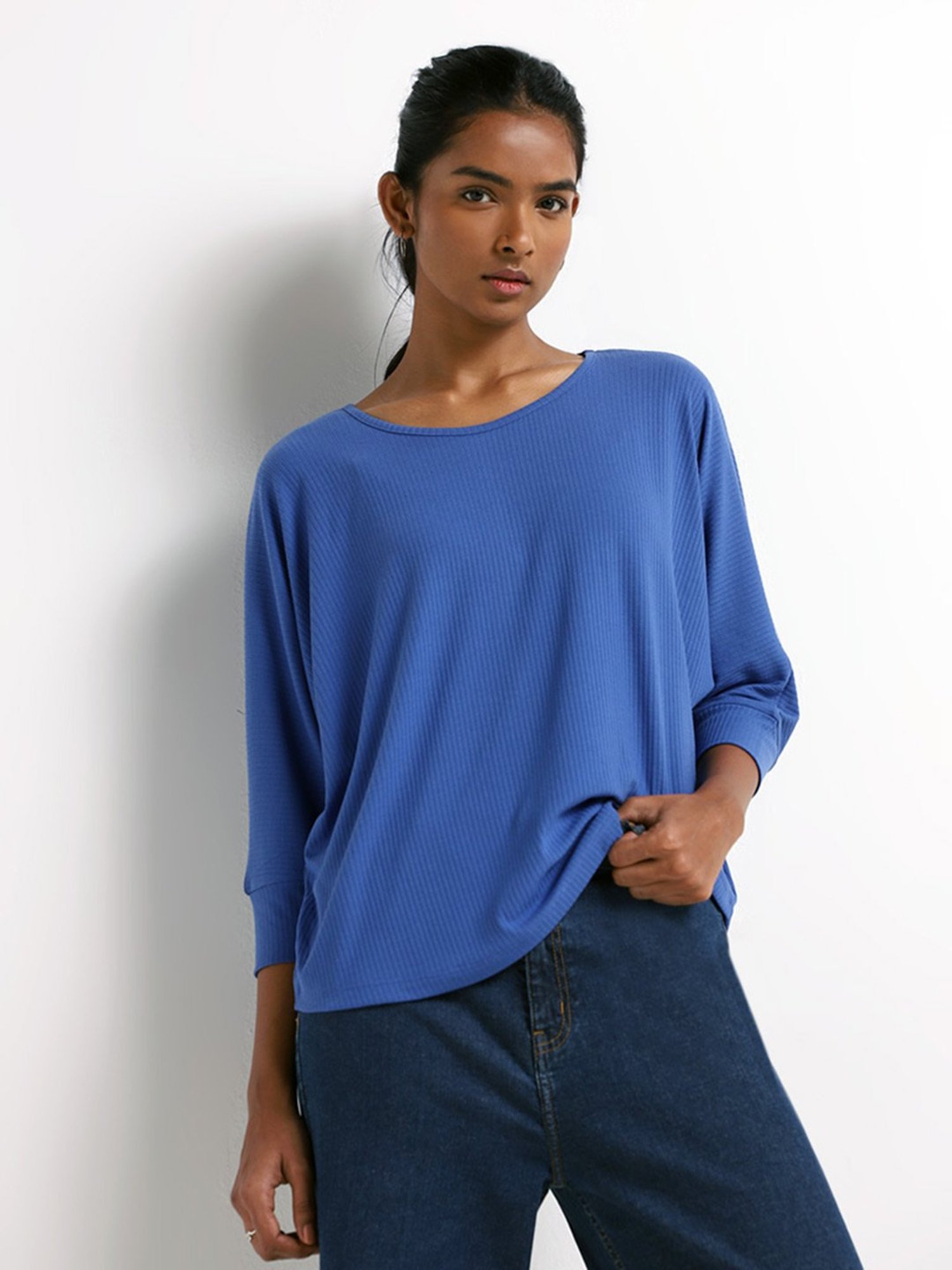 LOV by Westside Blue Ribbed Top