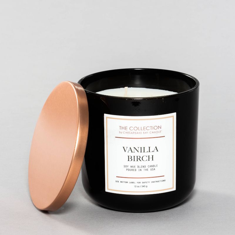 12oz Lidded Black Jar Candle Vanilla Birch - The Collection By Chesapeake Bay Candle