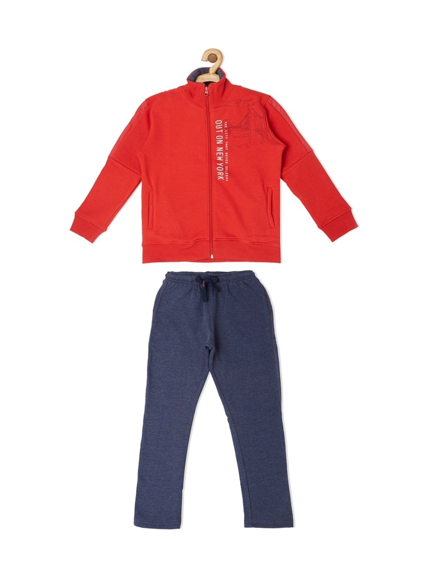 Sweet Dreams Kids Red & Navy Printed Full Sleeves Jacket with Trackpants