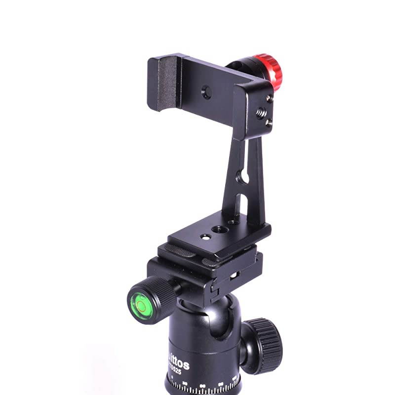 Phone Holder for Tripod, Metal Cellphone Tripod Adapter 360 Degree Rotation Vertical Video Smartphone Bracket Clip Compatible with iPhone X XS XR 8 Samsung Galaxy S10 S9+ Huawei (Black C18)