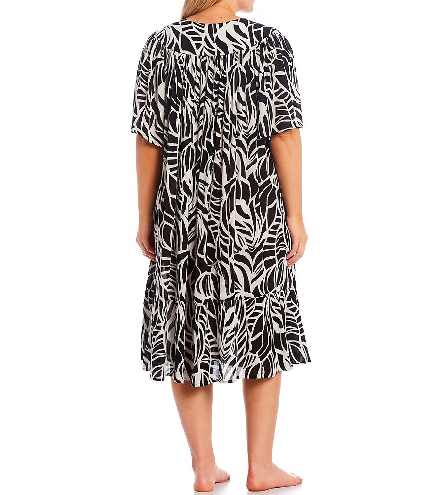 Kate Landry Plus Solid V-Neck Sleeve Midi Lounge Dress