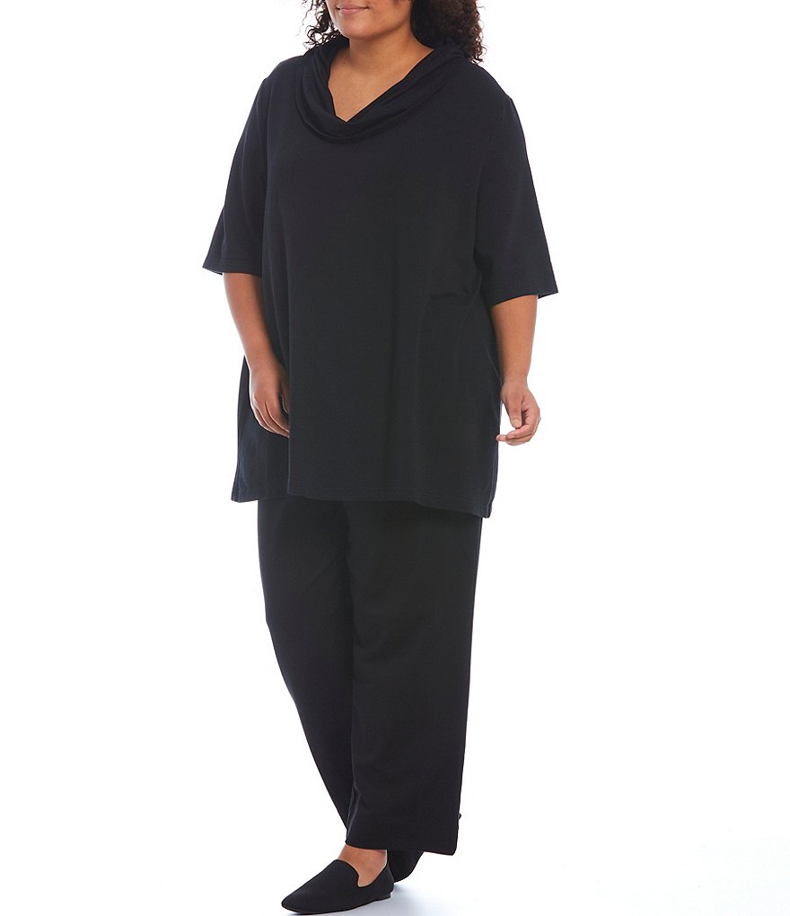 Bryn Walker Plus Size Enola Bamboo French Terry Elbow Sleeve Cowl Neck Tunic