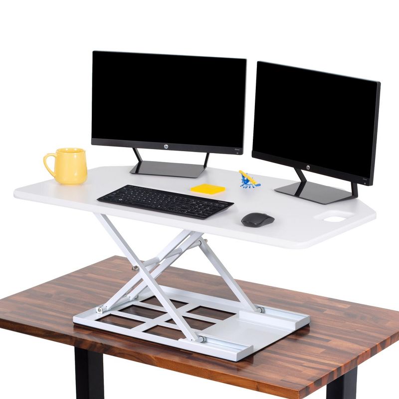 X-Elite Premier Corner Standing Desk Converter with Pneumatic Height Adjustment - White - Stand Steady