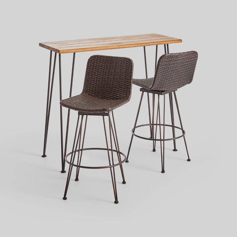 Toranto 3pc All-Weather Wicker Bar Island Set - Brown - Christopher Knight Home