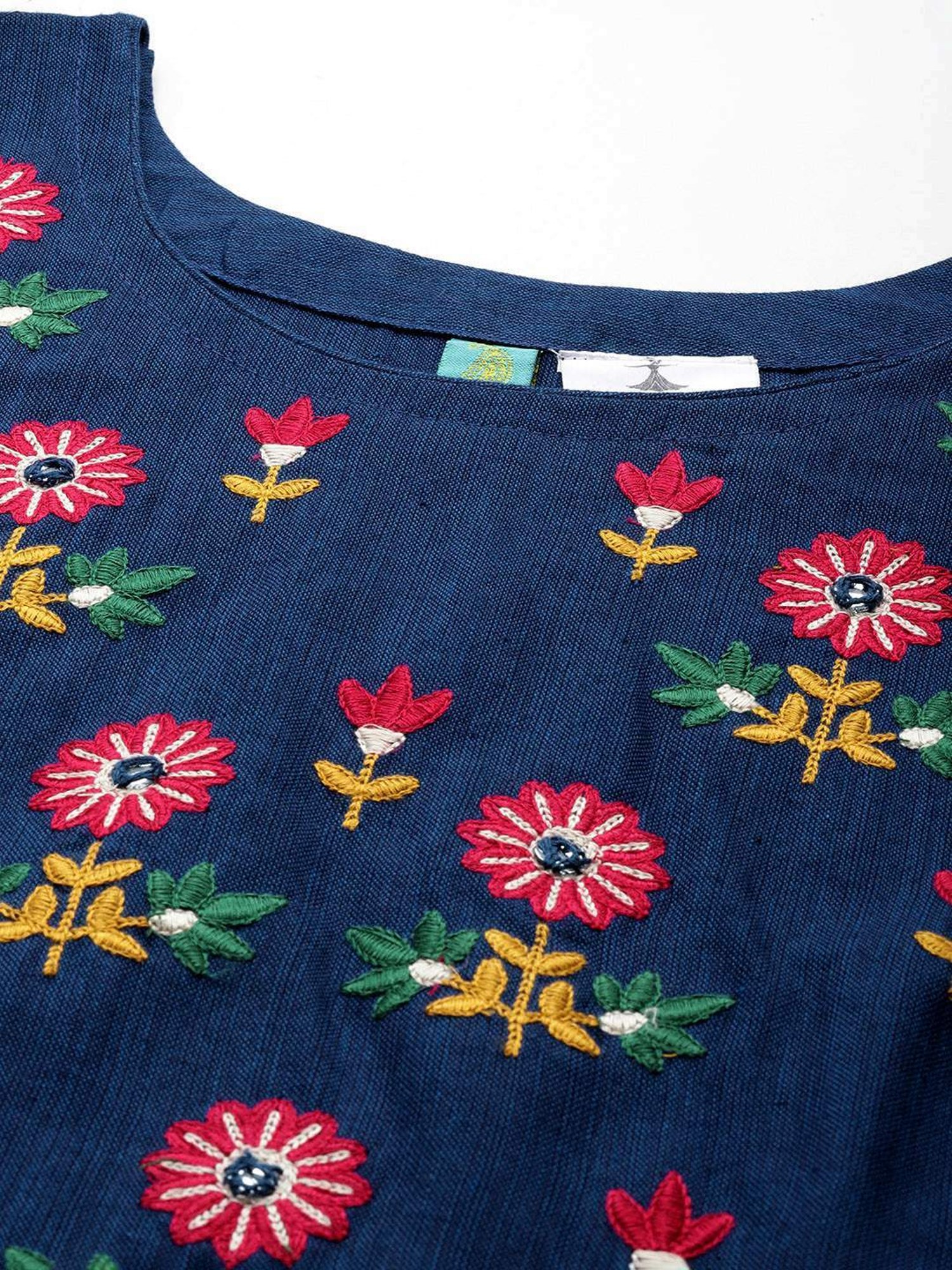 Aarika Blue Cotton Embroidered Straight Kurta