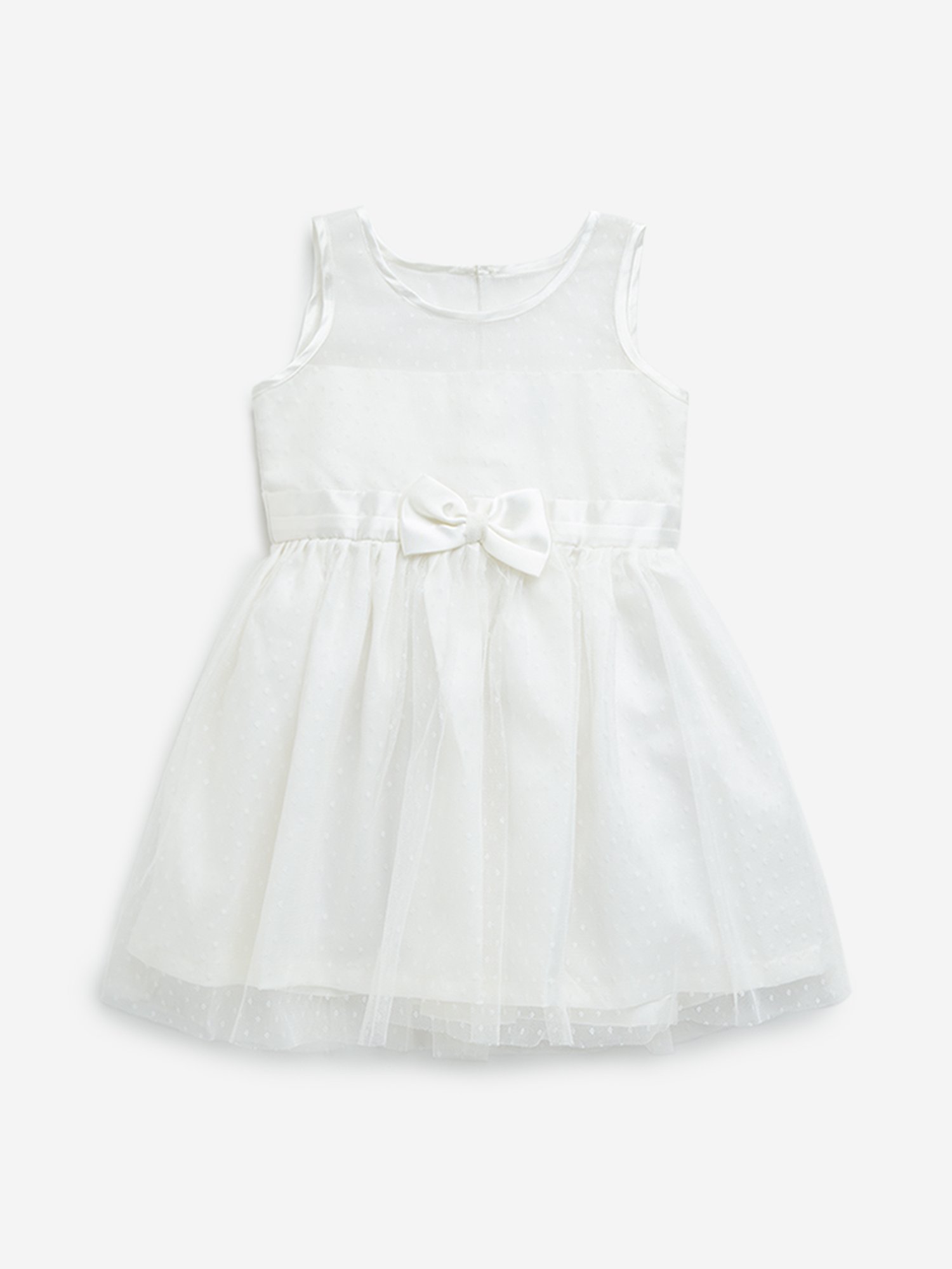 HOP Kids by Westside Off-White Bow Applique A-Line Mesh Dress