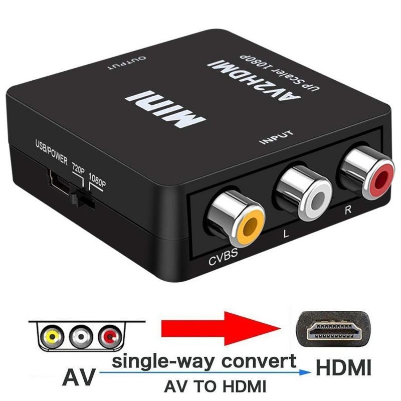 Wanmingtek RCA to HDMI, AV to HDMI, 1080P Mini RCA Composite CVBS AV to HDMI Video Audio Converter Adapter Supporting PAL/NTSC with USB Charge Cable for PC Laptop Xbox PS4 PS3 TV STB VHS VCR DVD-Black