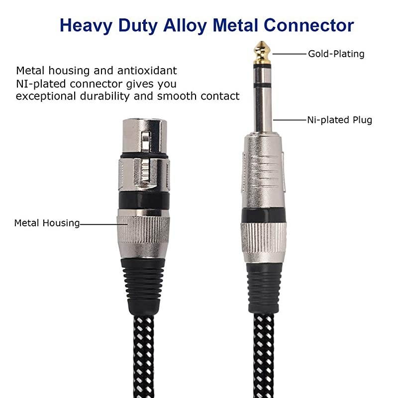 Female to 14 Inch TRS Cables 6 FT Nylong Braided 3 Pin Female to 635mm TRS Male Balanced Interconnect Wire Mic Cord for Dynamic Microphone Pure Copper Conductors