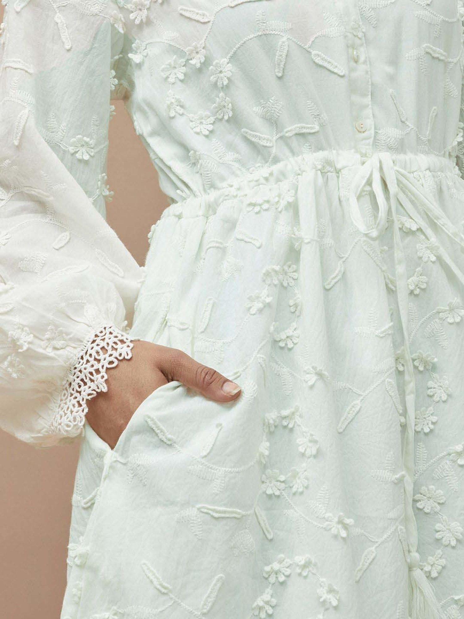 Colour Me by Melange White Cotton Embroidered A-Line Dress