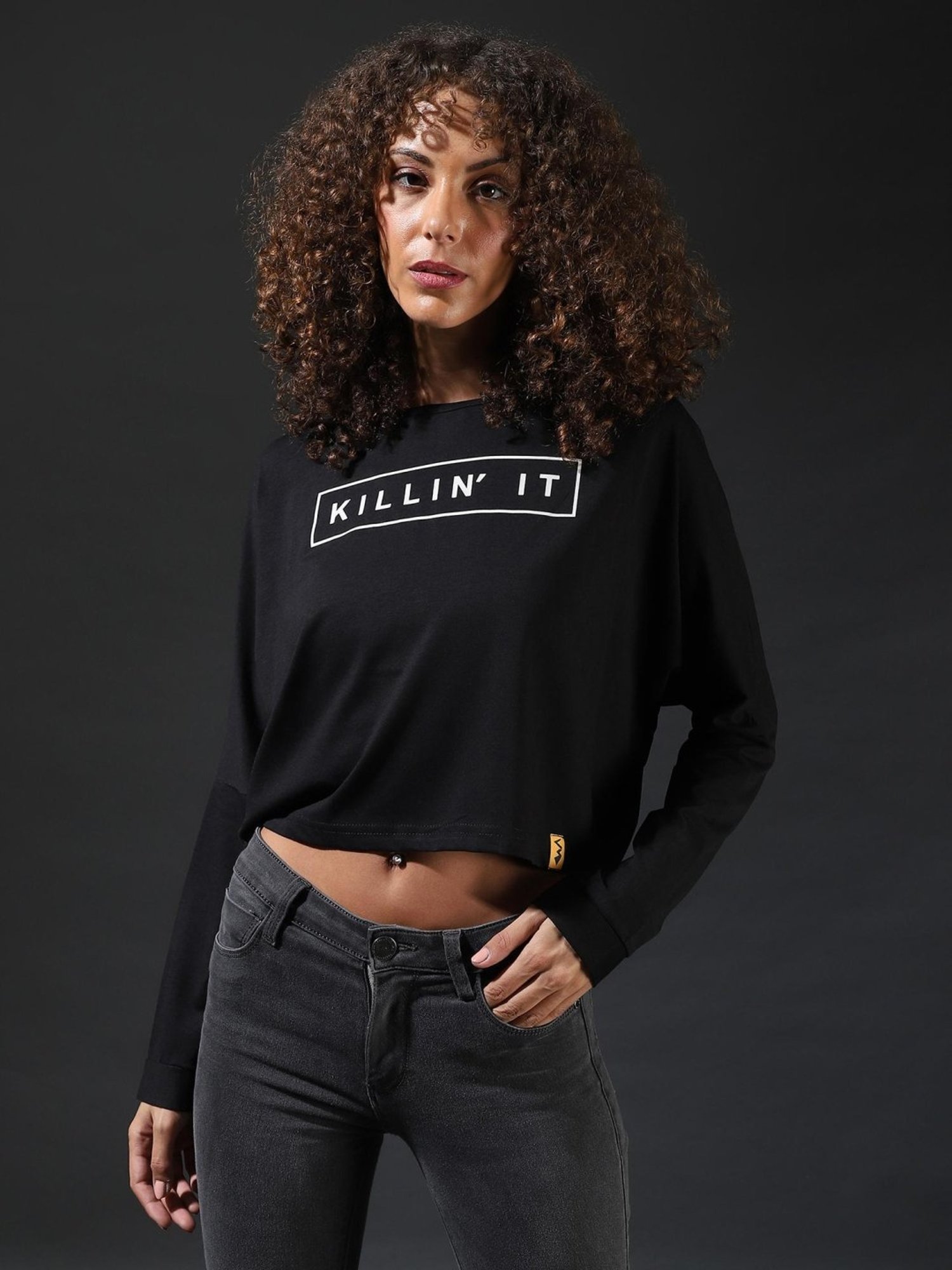 Campus Sutra Black Graphic Print Top