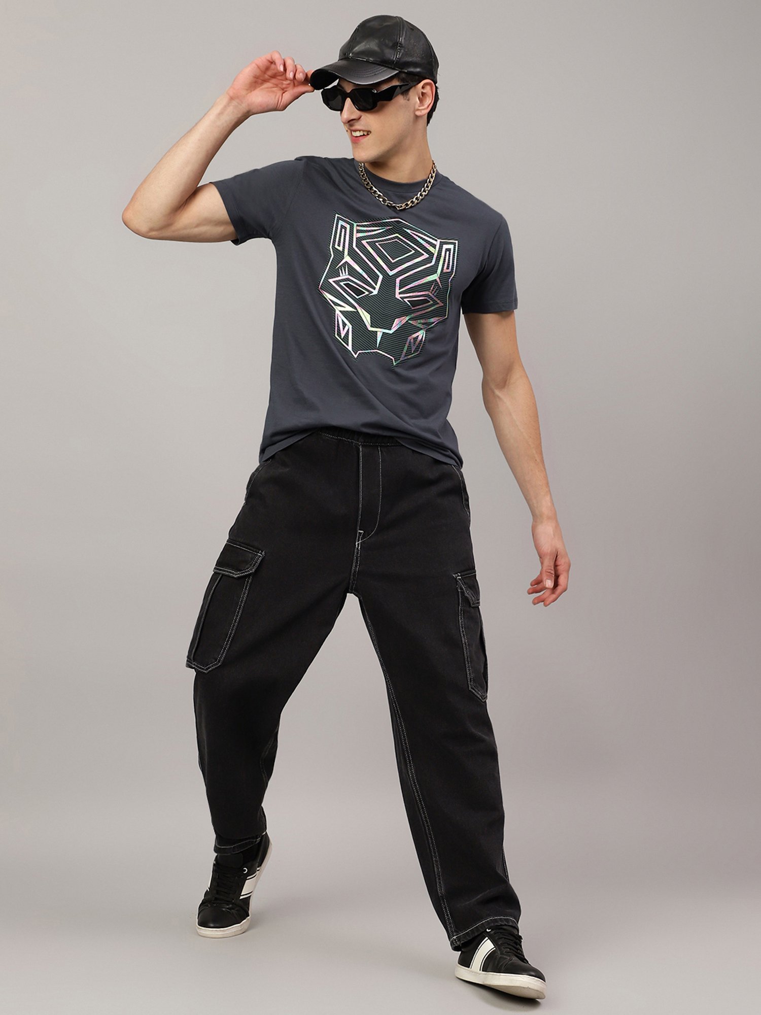 Free Authority Black & Grey Regular Fit Avengers Printed Crew T-Shirt - Pack of 2