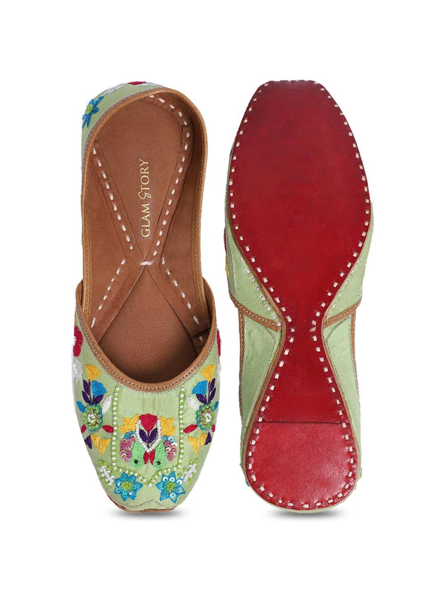 Glam Story Women's Green Ethnic Juttis