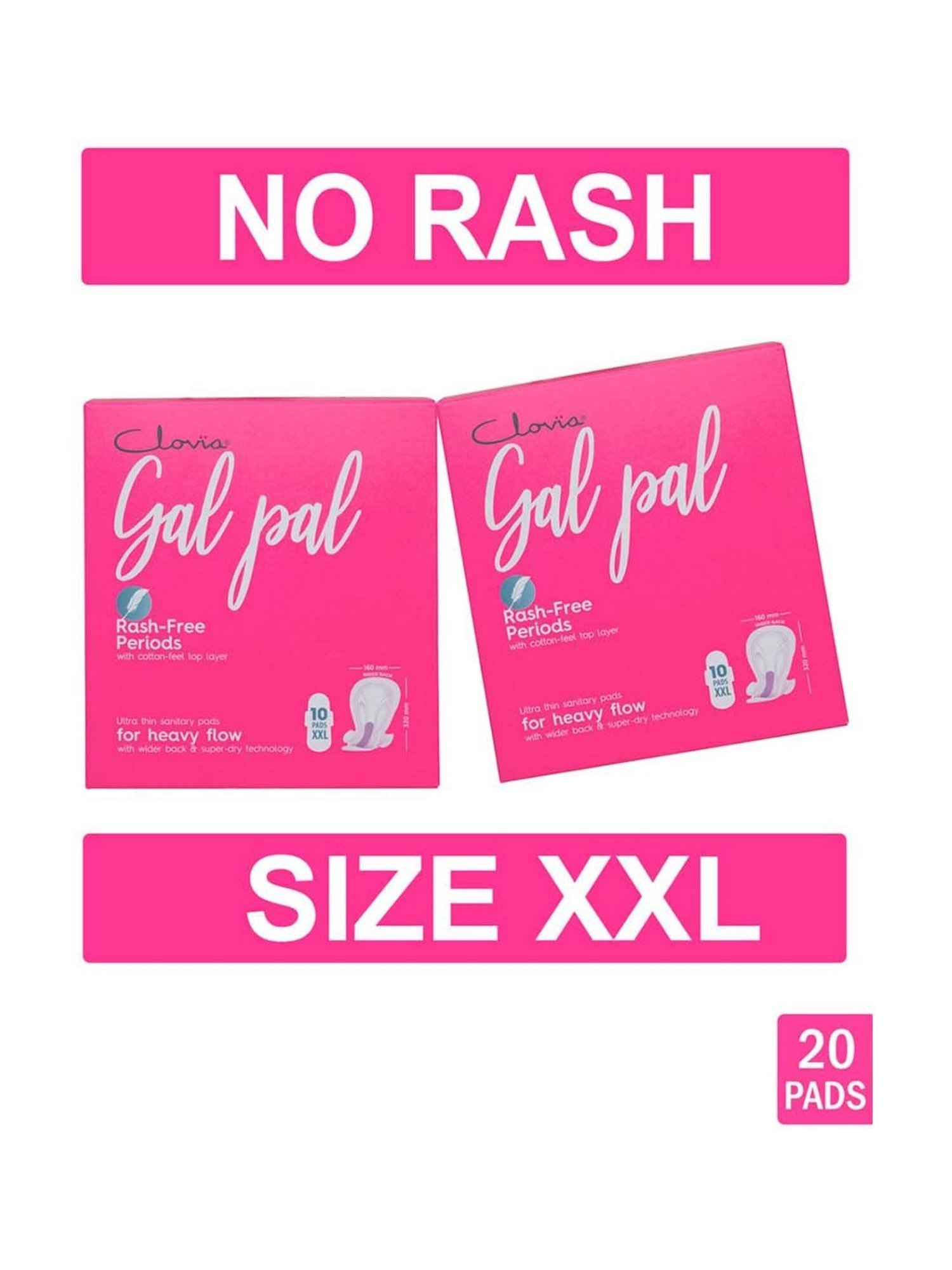 Clovia Botaniqa Gal Pal Sanitary 20 Pads XXL for Extra Heavy Flow - 320 mm