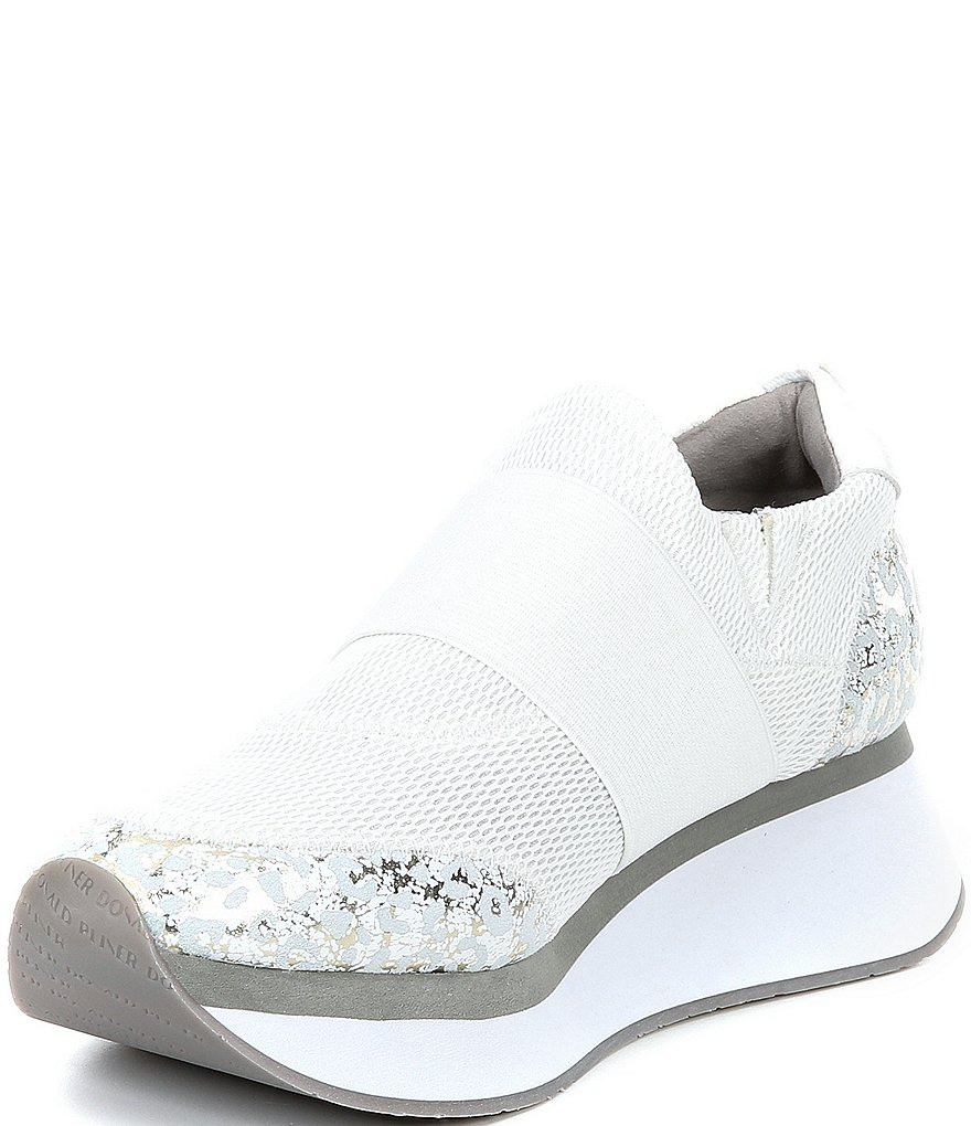 Donald Pliner Pelham Leopard Print Leather Stretch Mesh Wedge Slip On Sneakers