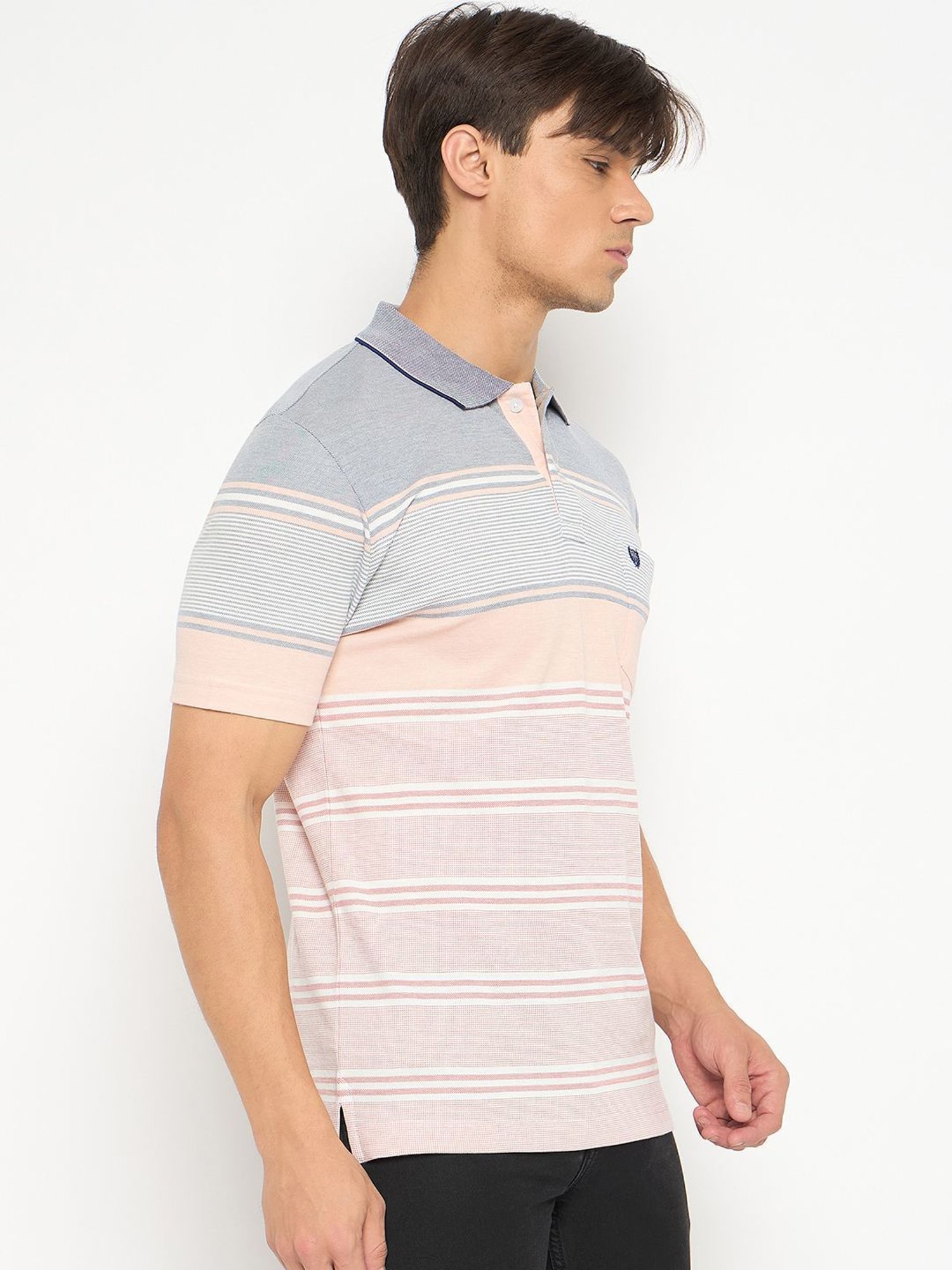 Duke Powder Pink Regular Fit Striped Polo T-Shirt