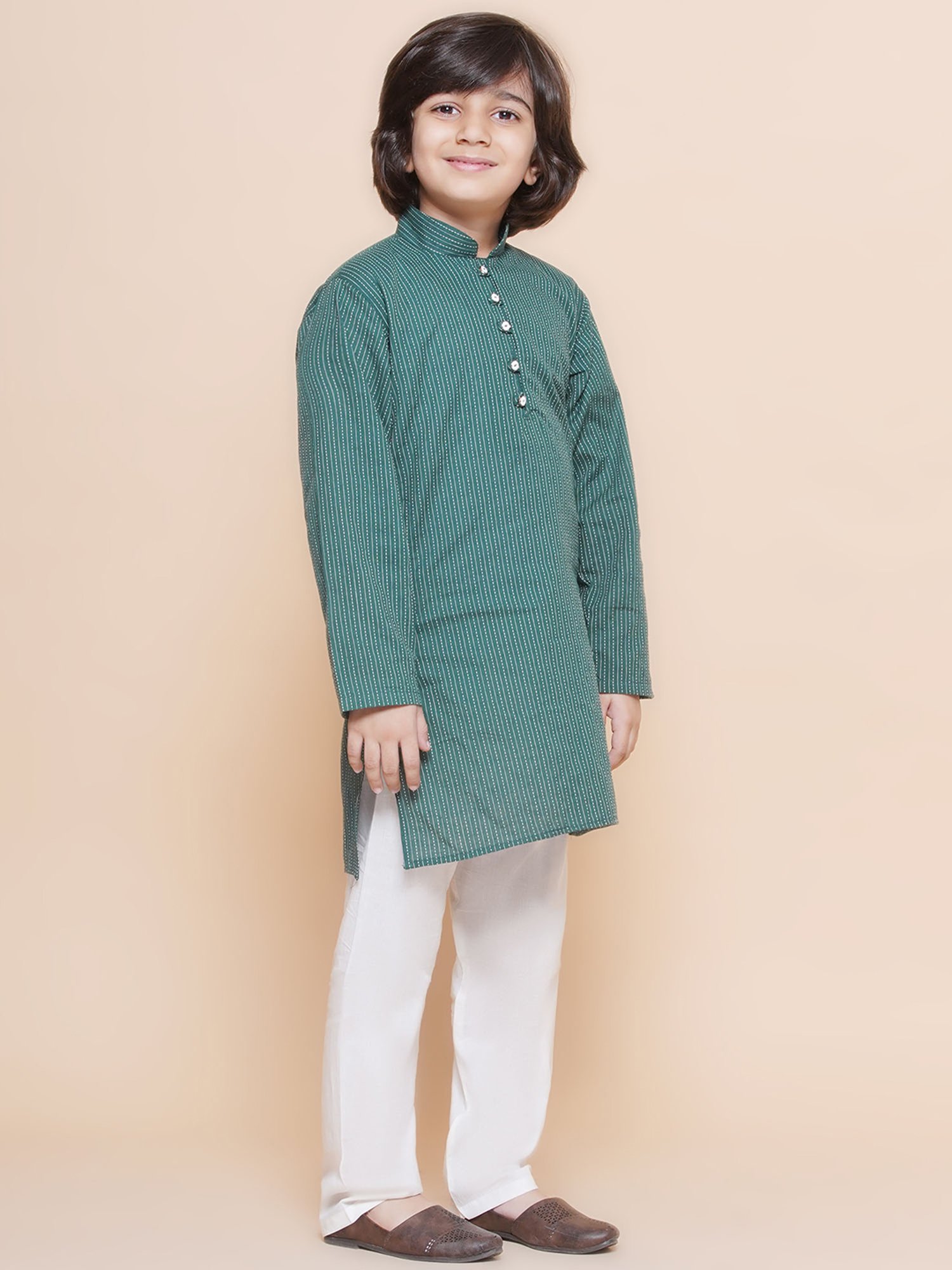 VASTRAMAY Boys Yellow & White Cotton Printed Full Sleeves Kurta Sets