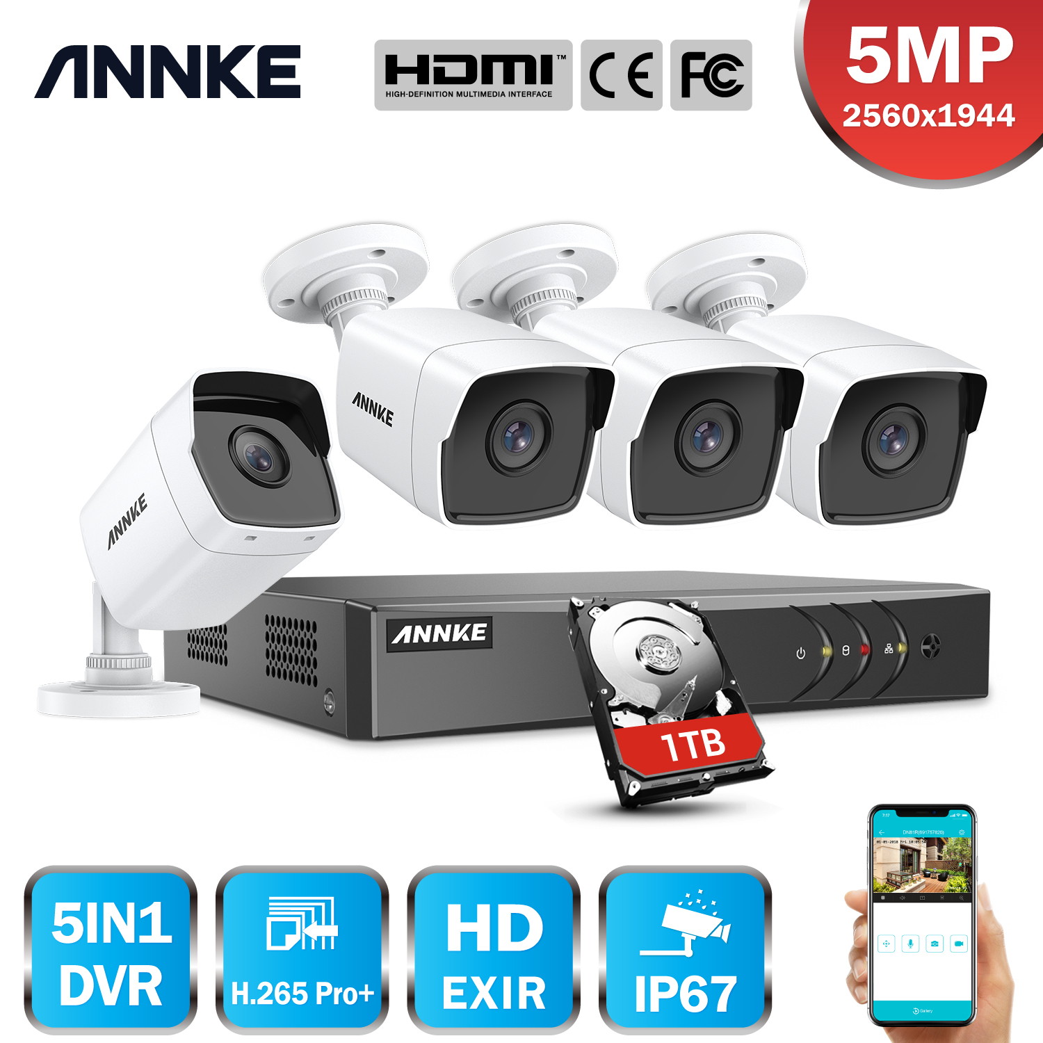 ANNKE 8CH 5MP Super HD CCTV Security Camera System with 1TB