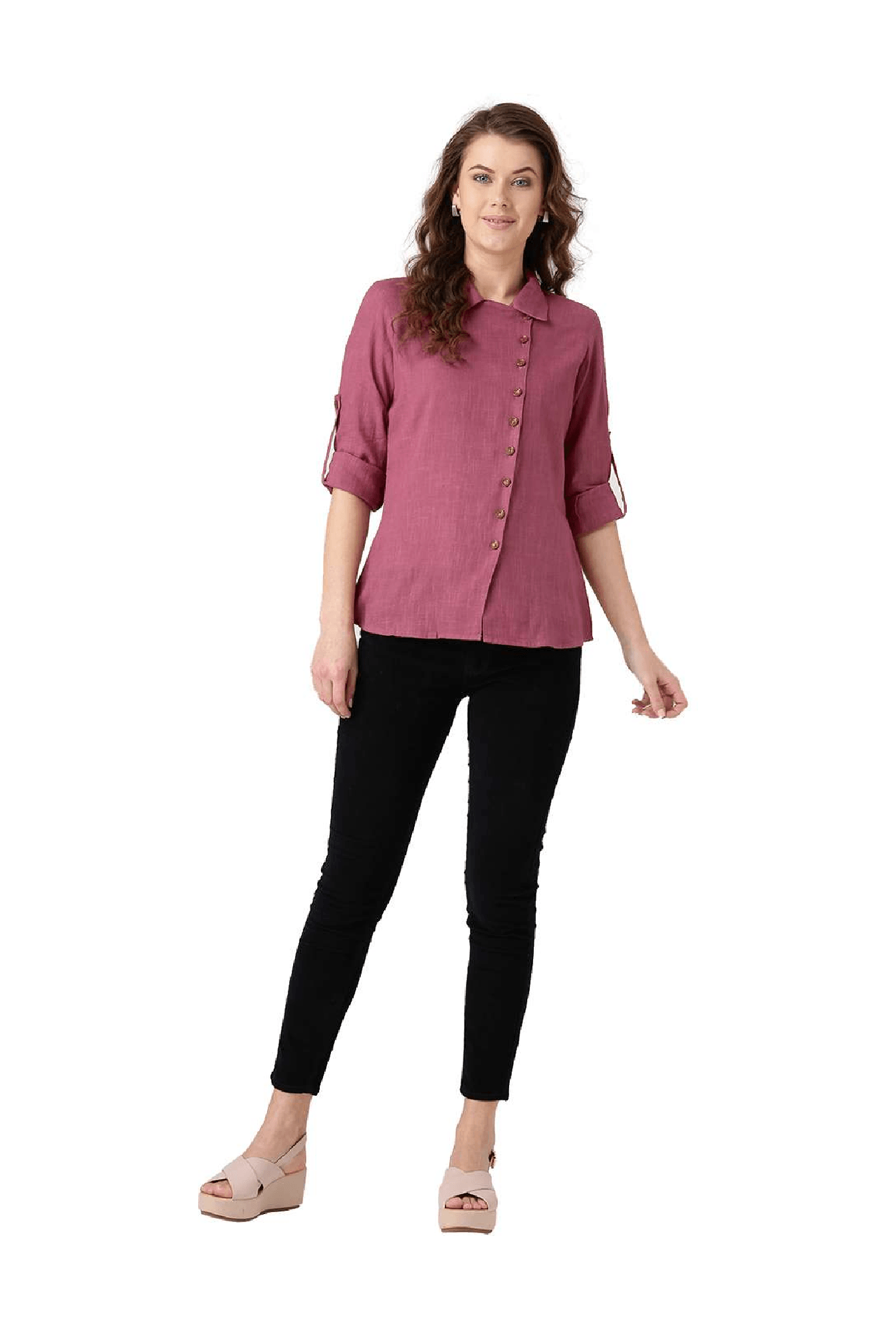 Jaipur Kurti Pink Textured Shirt