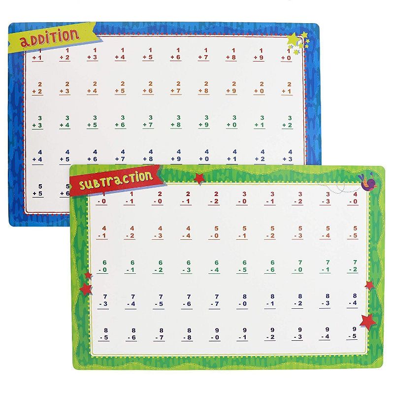 Juvale 6-Pack Double Sided Dry Erase Learning Mats Boards - Math, Time, Money, Shapes, 17 x 11 in