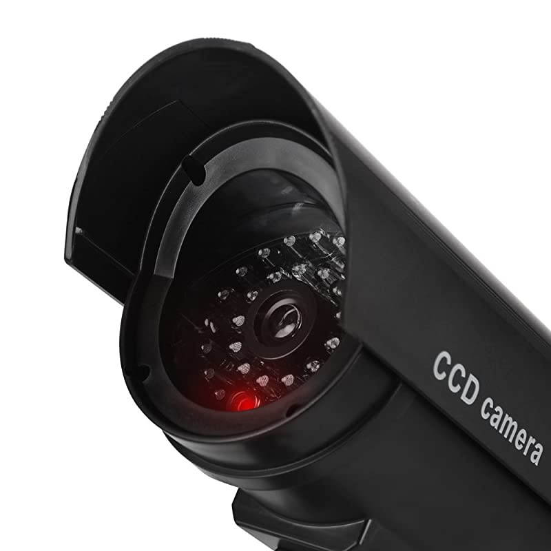 Fake Security Camera Dummy CCTV Surveillance System with Realistic Red Flashing Lights and Warning Sticker 4 Black
