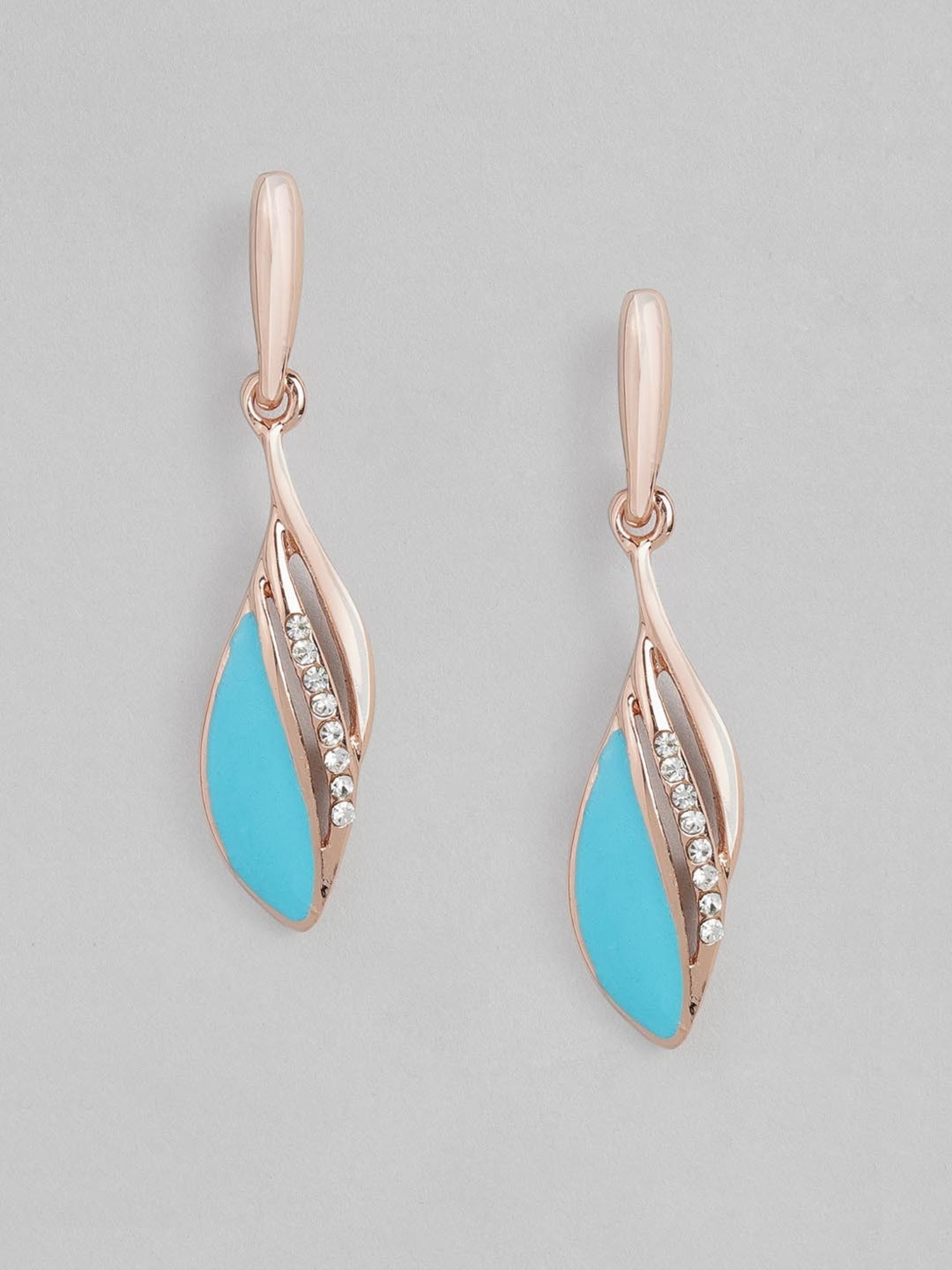 Estele Rose Gold-Plated Blue Enamel Drop Earrings for Women