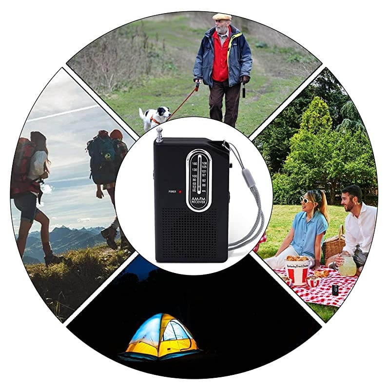 FM Portable Pocket Radio, Battery Operated Compact Transistor Radios with Great Reception, Built-in Speaker, Come with Headphone (Black)