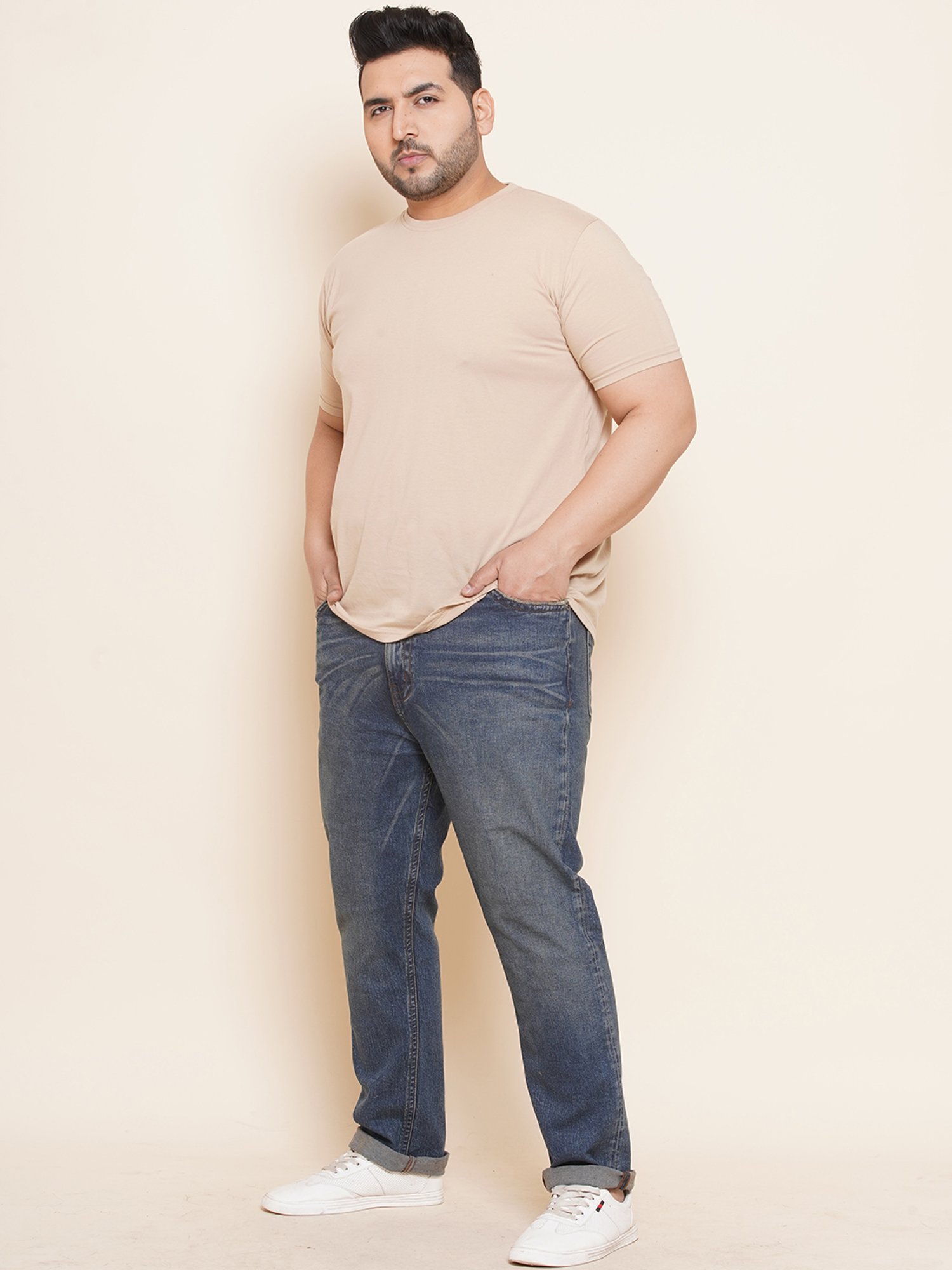 John Pride Blue Regular Fit Lightly Washed Plus Size Jeans