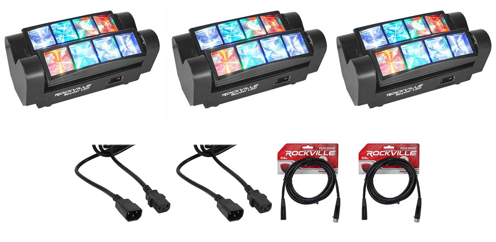 3) Rockville Spyder LED 8) Beam Moving Head Motorized DMX DJ/Party/Club Lights