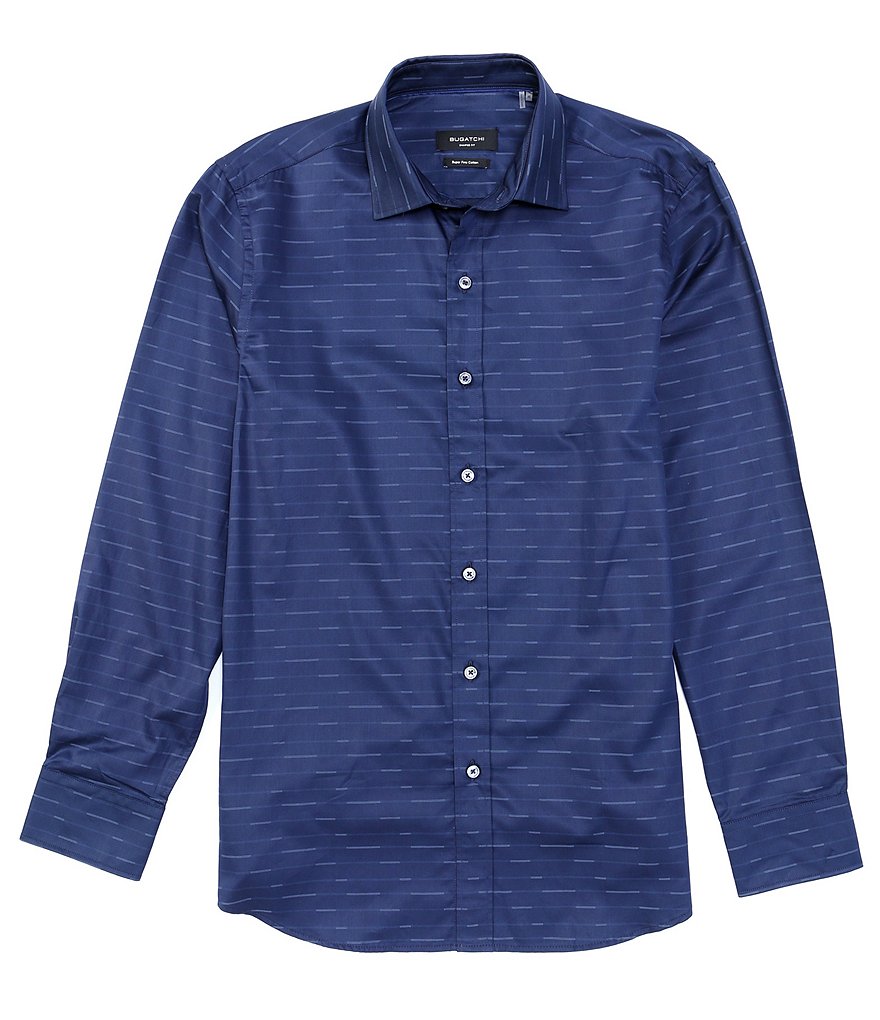 Bugatchi Shaped-Fit Horizontal Tonal Print Long-Sleeve Woven Shirt