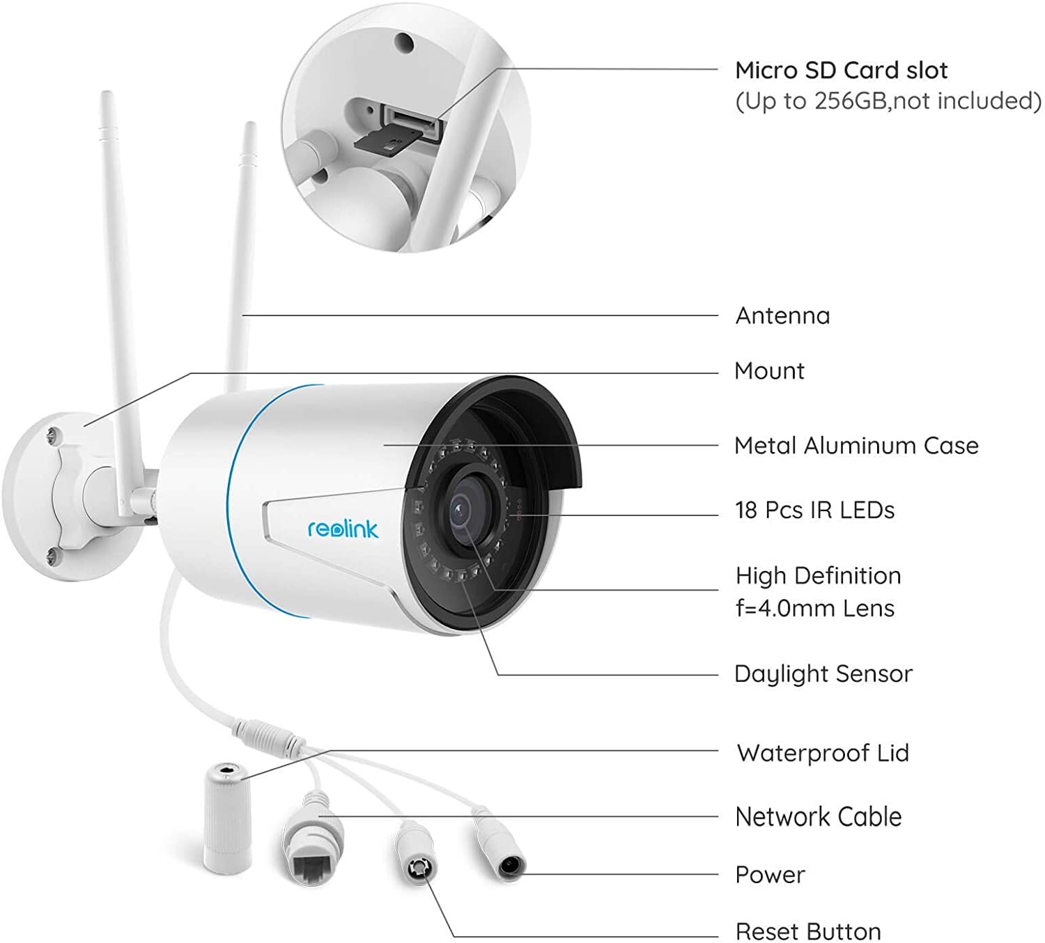 Reolink 5MP HD Smart Human/Vehicle Detection 2.4G/5Ghz WiFi Camera, work with Google Assistant, Time-Lapse, 256GB Micro SD Storage (not Included) for 24/7 Recording, RLC-510WA