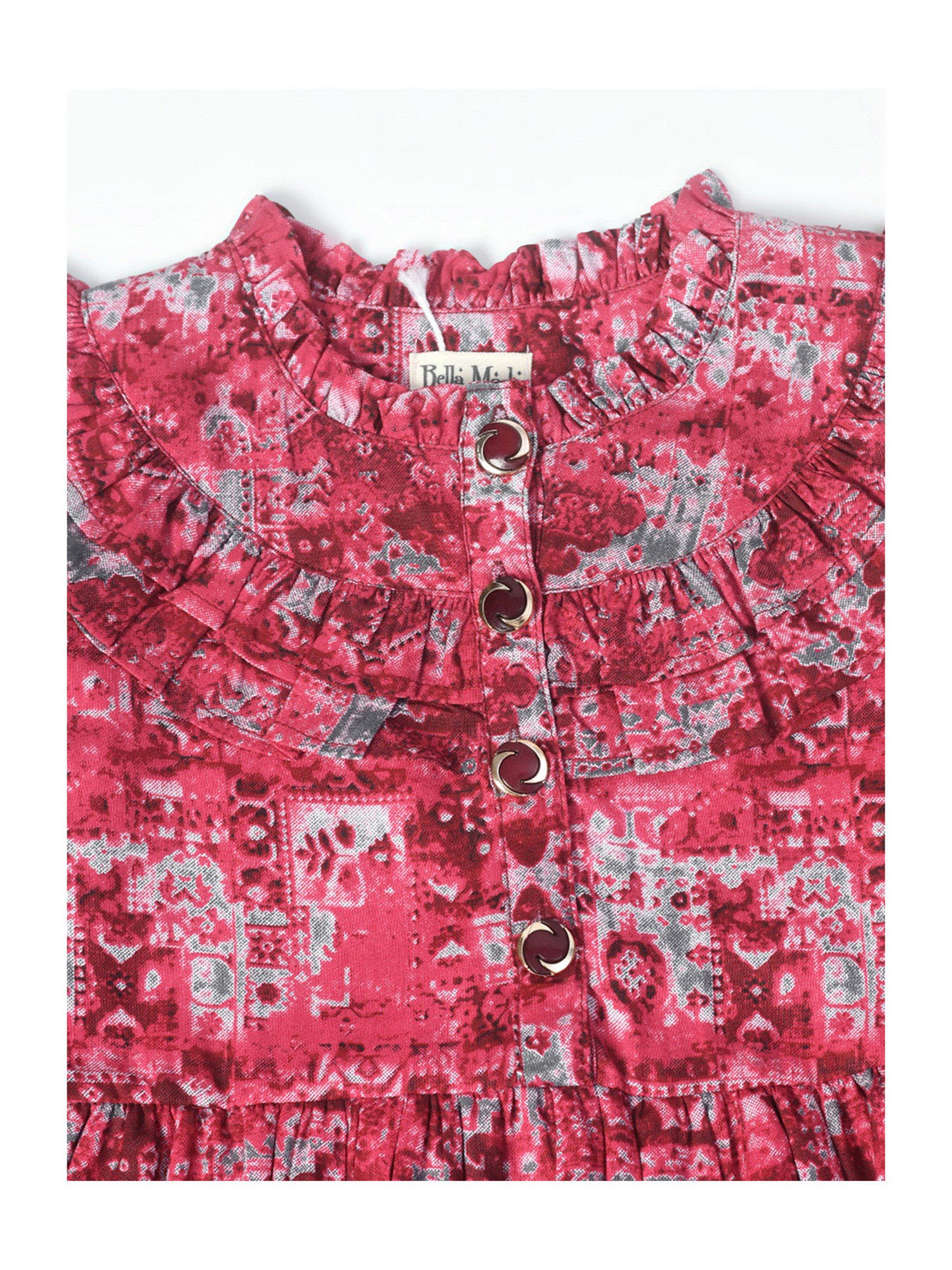 Bella Moda Kids Red Printed Full Sleeves Fit & Flare Dress