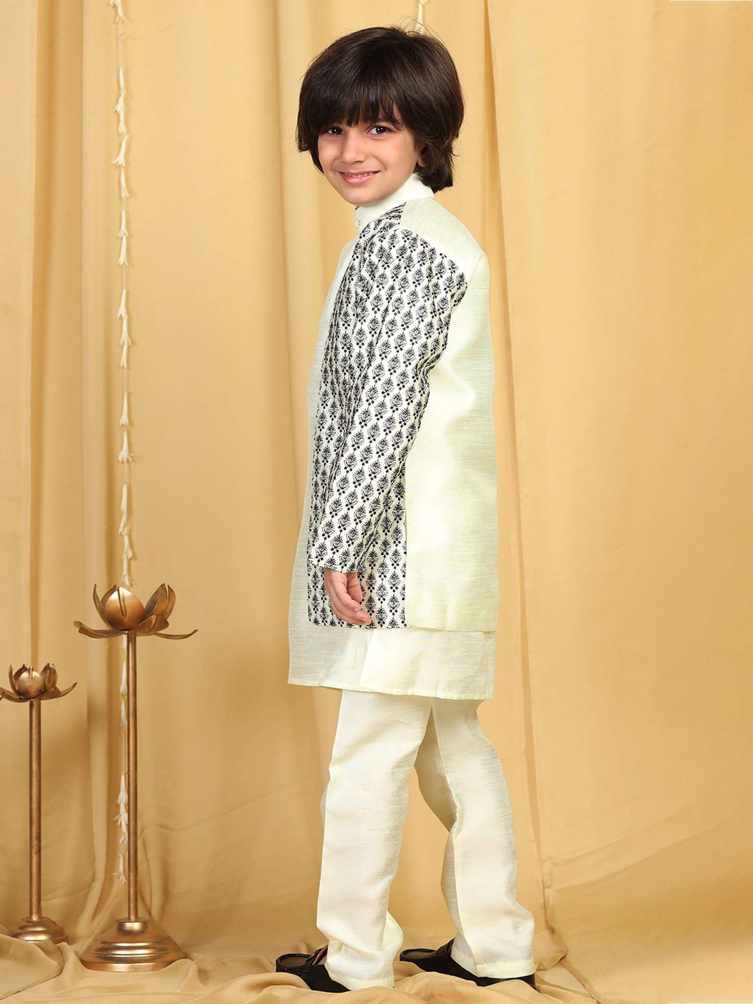 AJ Dezines Kids Black Embellished Full Sleeves Sherwani with Pants
