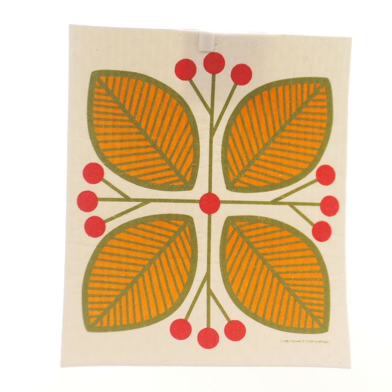 Swedish Dish Cloth 8.0" Leaves & Berries Orange Absorbent Kitchen  -  Dish Cloth