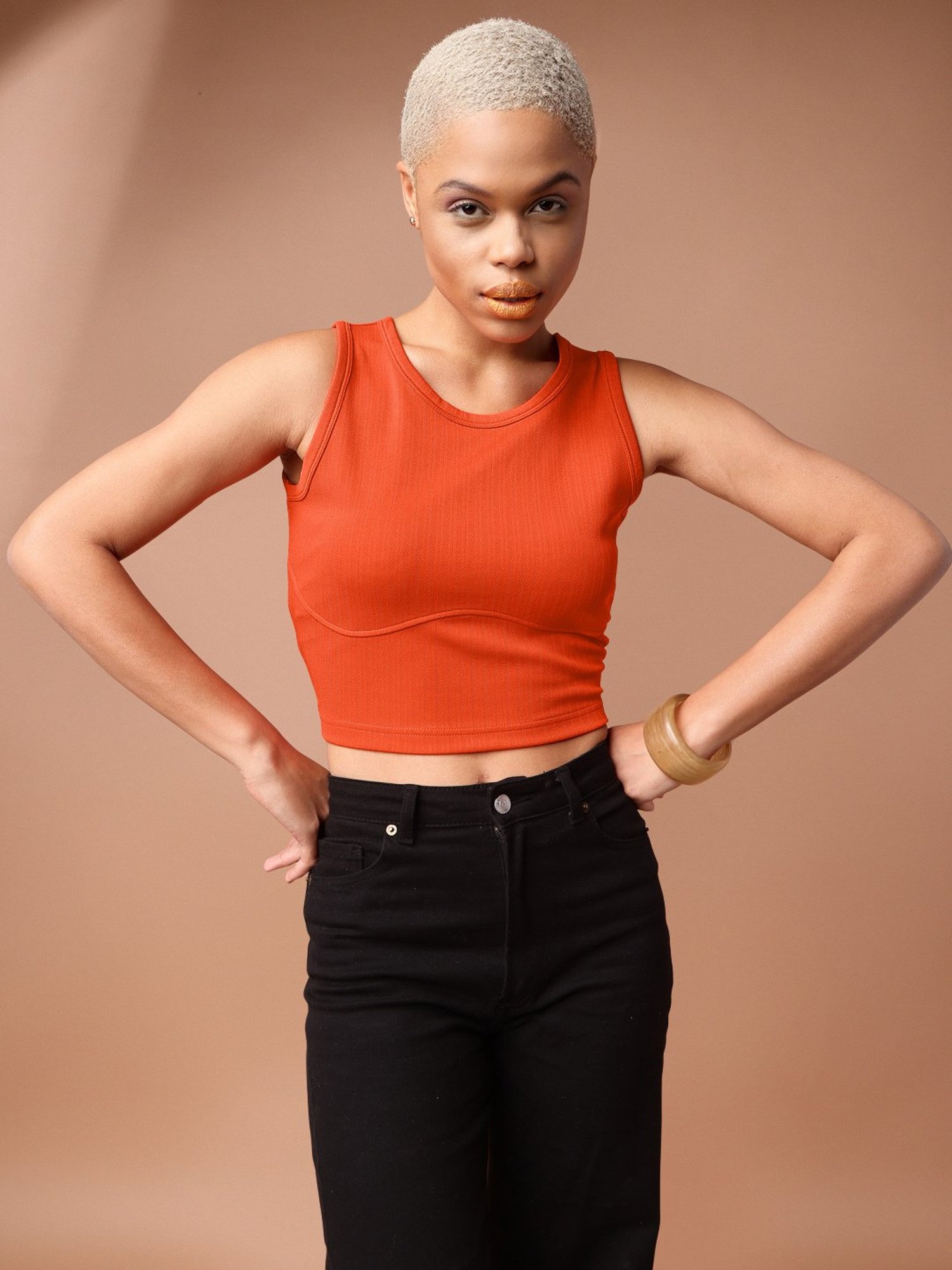 PURVAJA Orange Regular Fit Crop Top