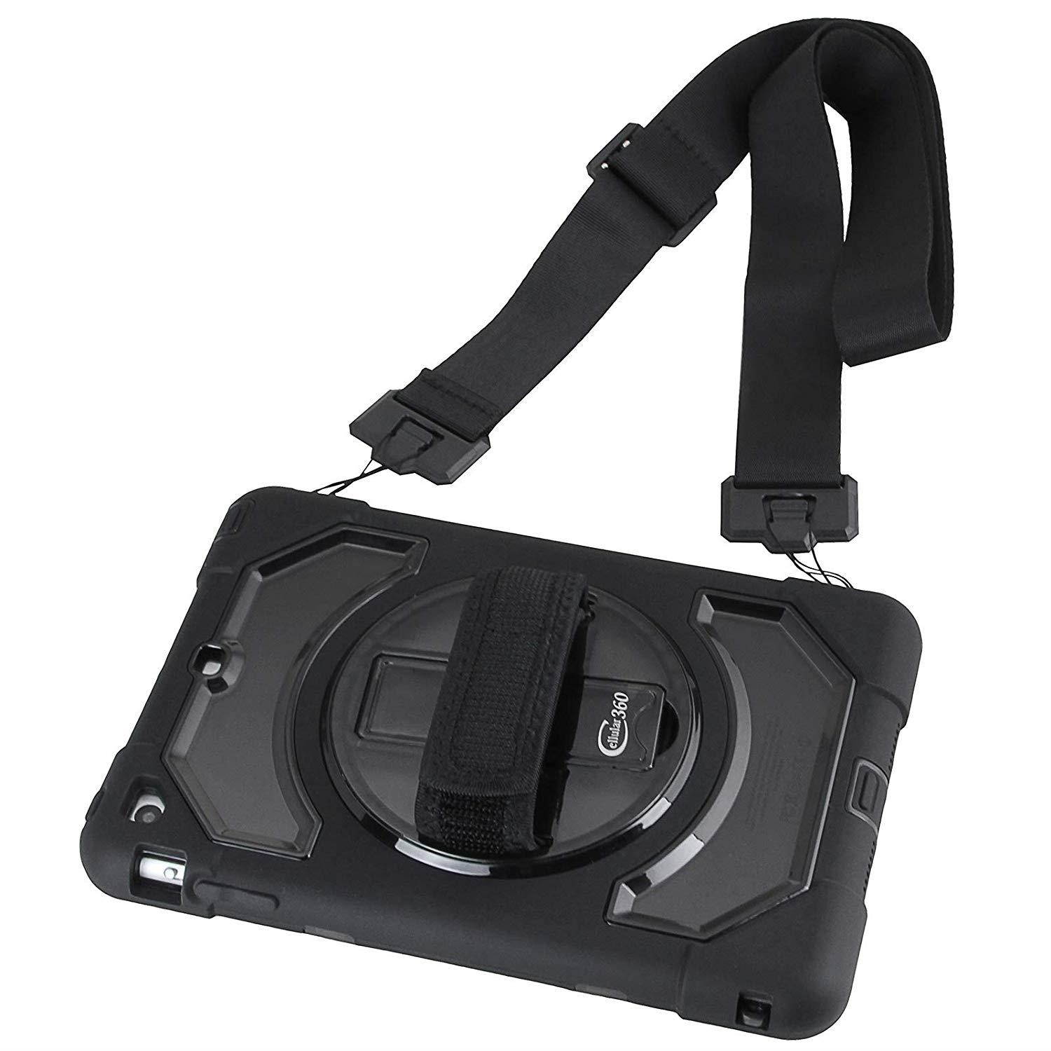 Cellular360 Multi-Functional Case with 360 Degrees Rotatable Stand, Adjustable Handle and Pencil Holder for iPad Mini 1 / iPad Mini 2 / iPad Mini 3 (Shoulder Strap Combo-Black/Smoke)