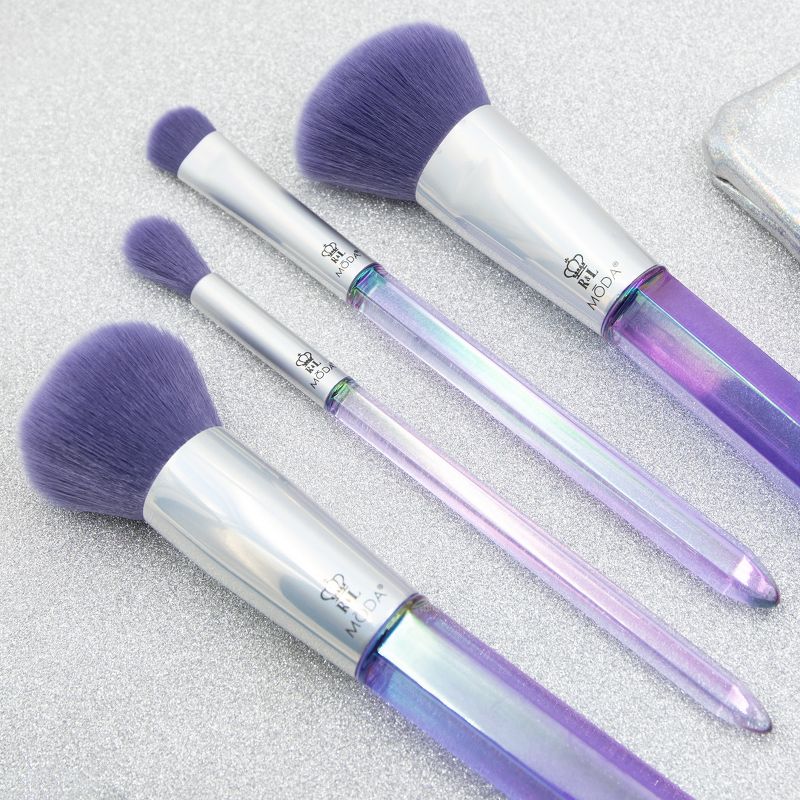 MODA Brush Mythical 5pc Brilliant Amethyst Crystal Makeup Brush Set with Zip Case, Includes - Powder, Angle Blush, MD Shader, and Crease Brushes
