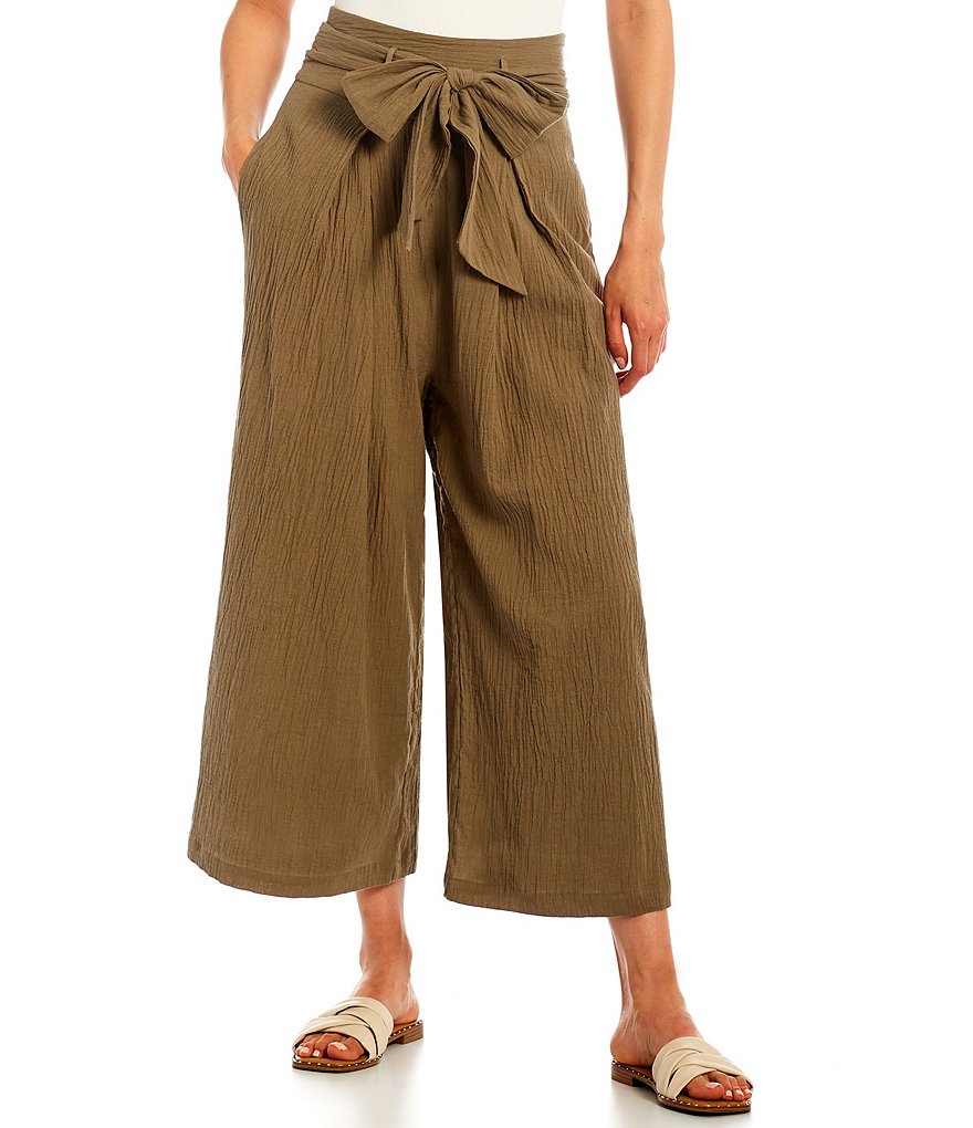 Sugarlips High Waist Belted Wide Leg Paperbag Waist Crop Pants