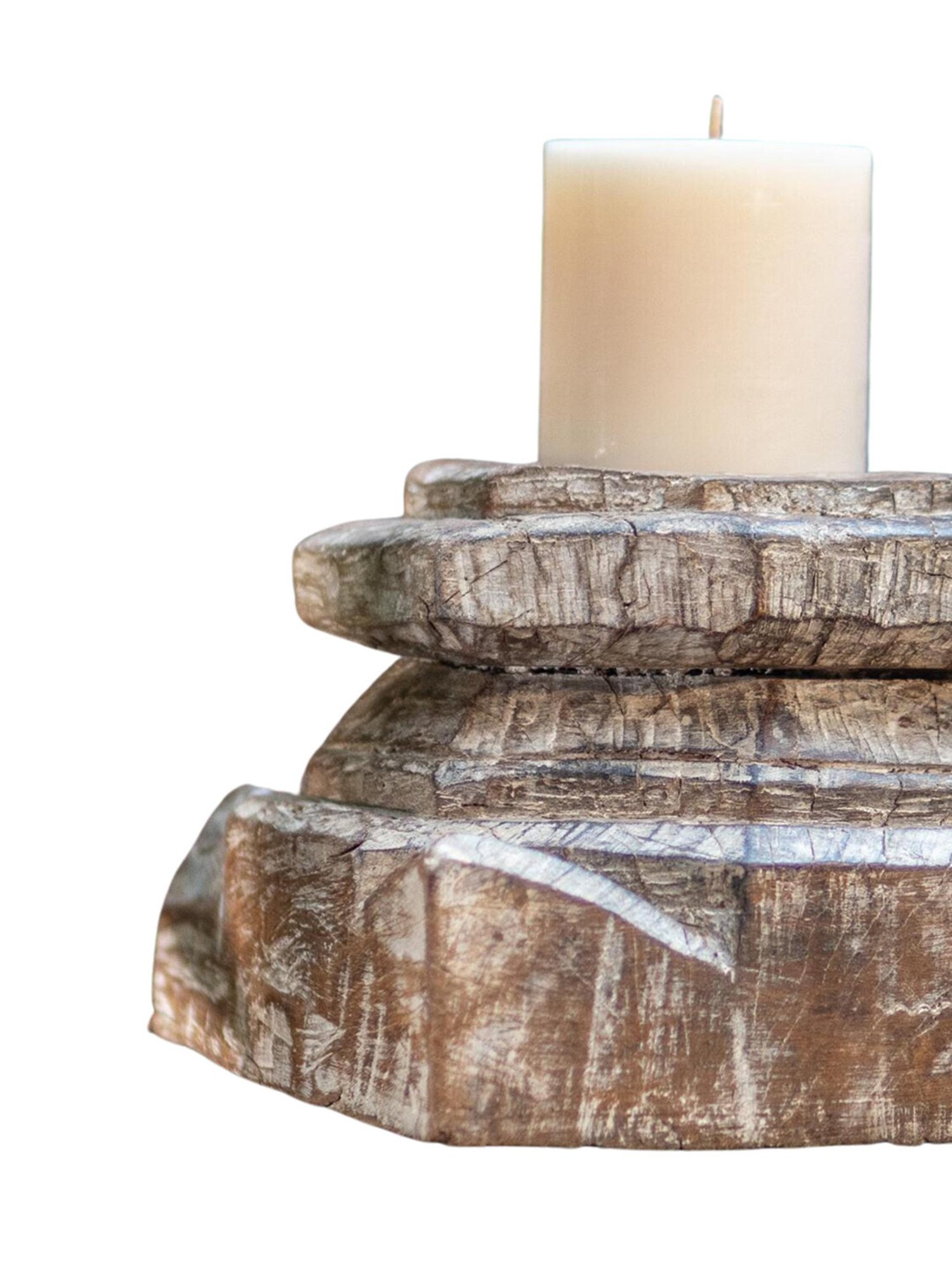 Ambi Vintage Wooden Distressed Candle Stand In White