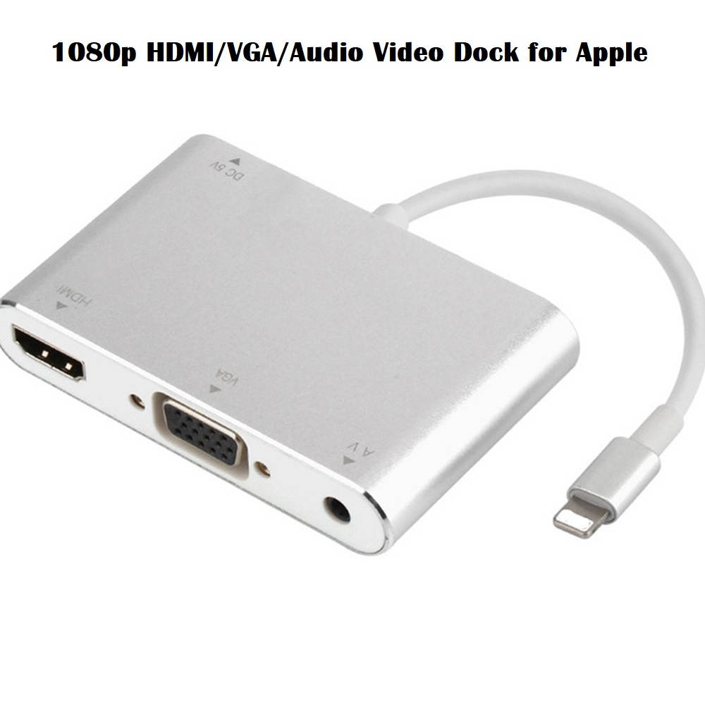 for iPhone iPad Turn HDMI TV Projector VGA 1080p HD Video Adapter with Same Screen, 8 Pin to HDMI + VGA + Audio Adapter for Apple Device, 8Pin to HDMI VGA Audio HUB.