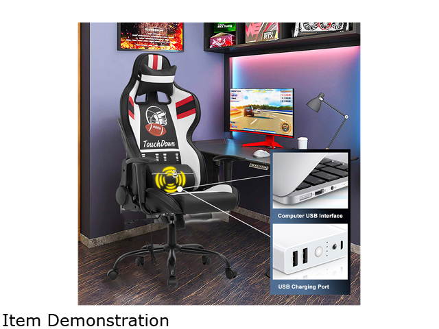 Gaming Chair Massage Office Chair Racing Computer Chair with Lumbar Support Headrest Armrest Task Rolling Swivel Ergonomic PU Leather Adjustable Desk Chair for Adults Gamer(Black)