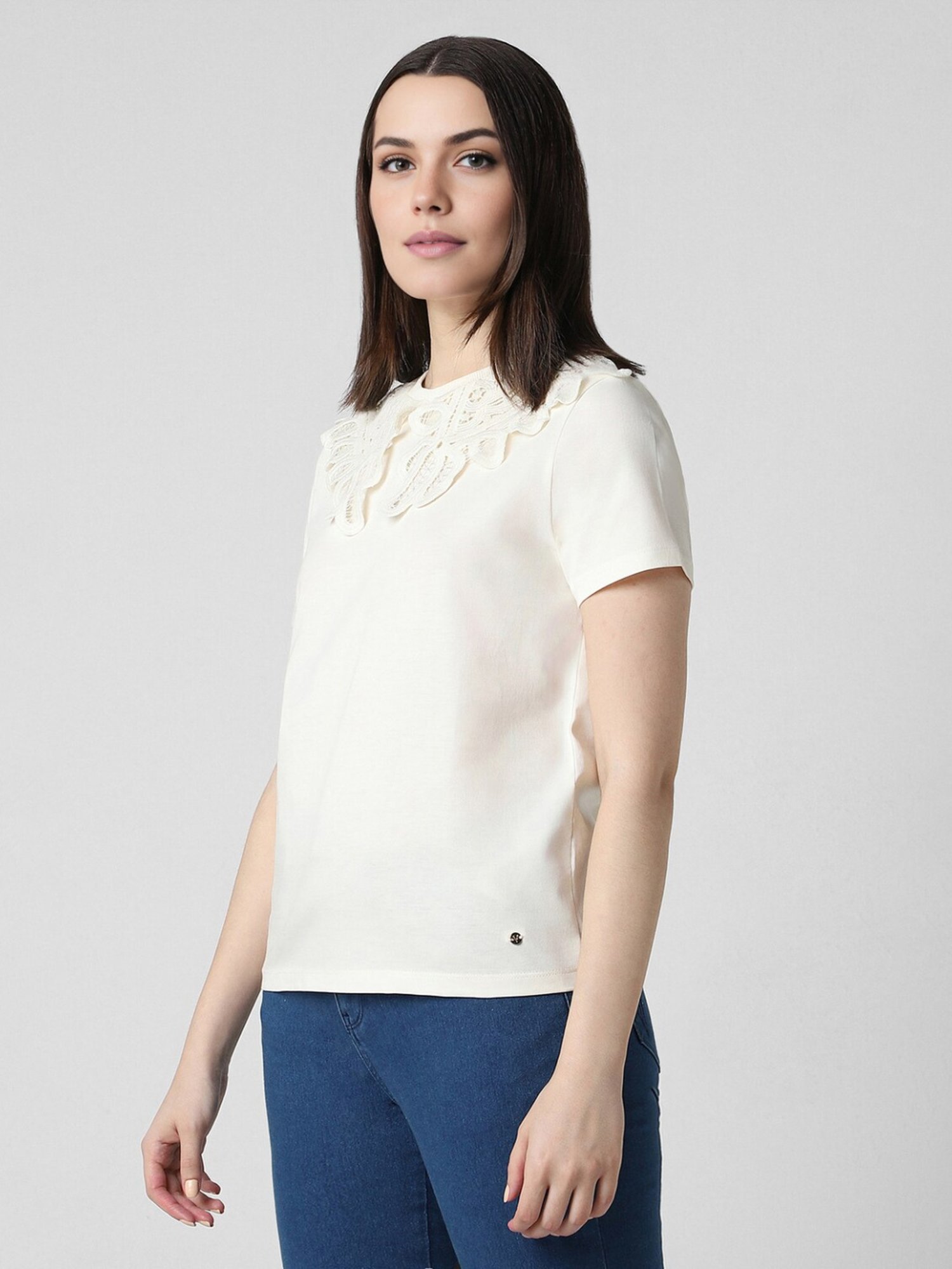 Van Heusen Off-White Cotton Self Pattern Top