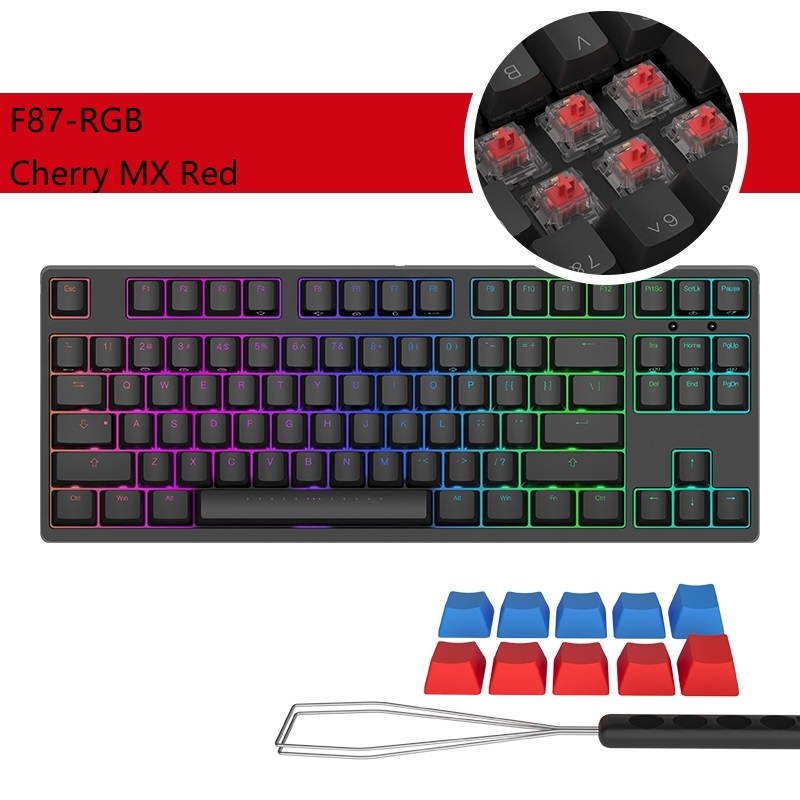 iKBC  F87-RGB Cool Exterior TKL USB Wired RGB N-key Rollover Mechanical Keyboard  For Office And Game, Cherry MX  Silver - Black