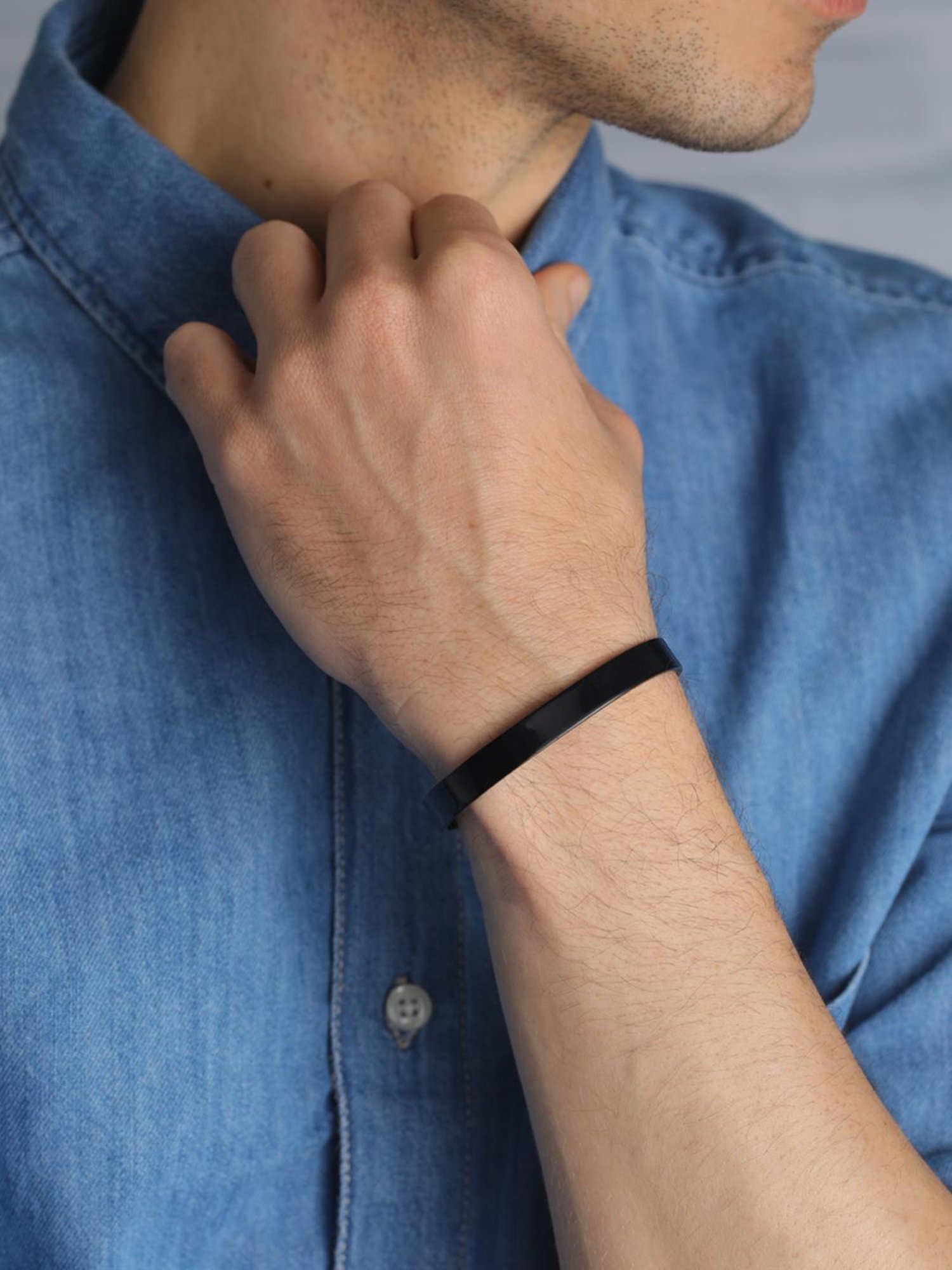 Bold by Priyaasi Solid Black Cuff Bracelet for Men