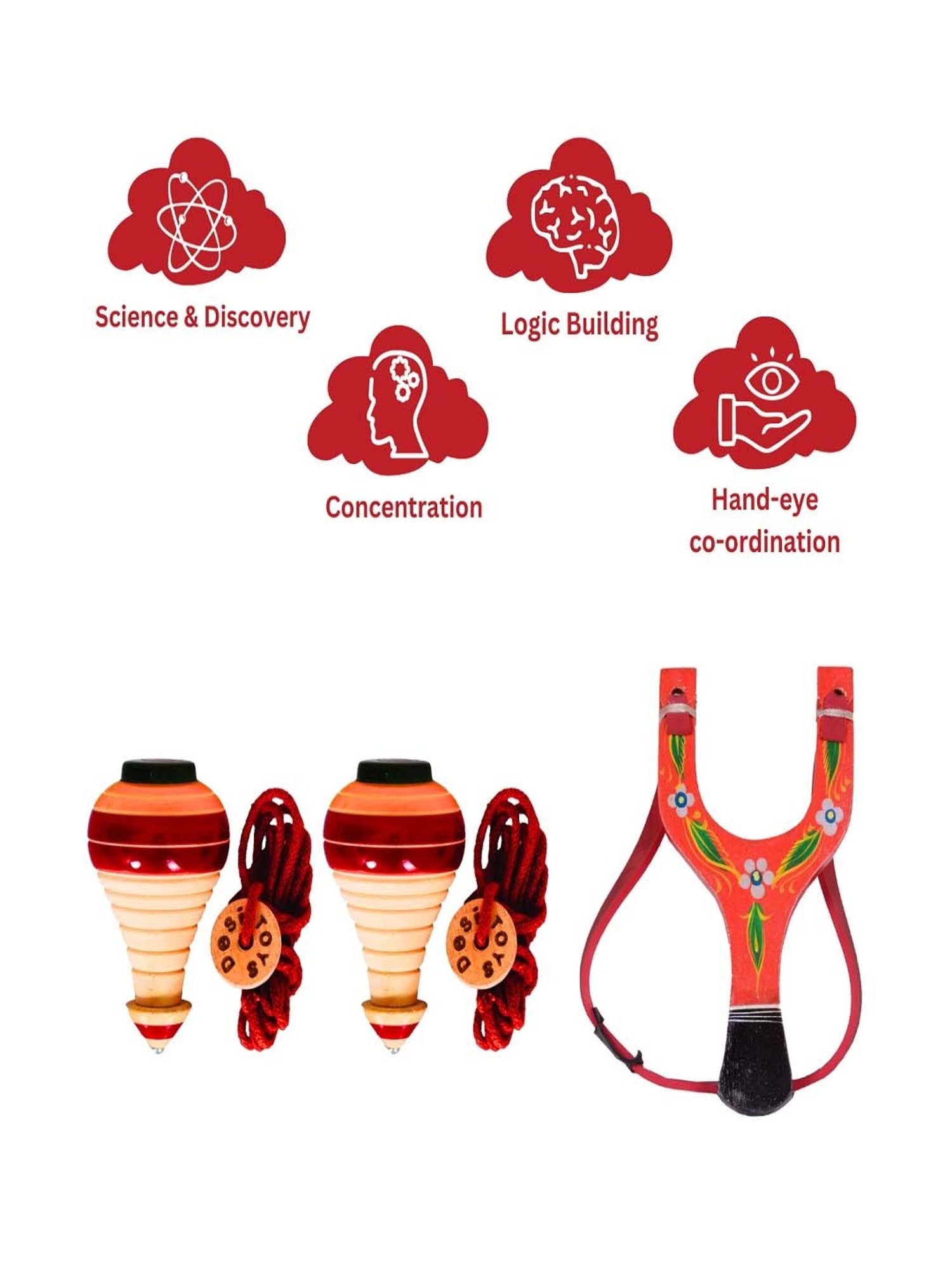 Desi Toys Kids Multicolor Wooden Spinning Top & Gulel Set