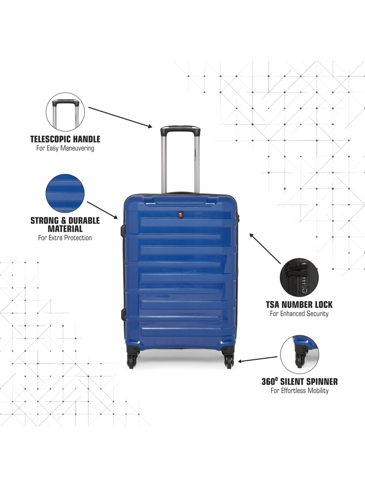 Swiss Brand Sion Dark Blue & Black Medium Hard Trolley Bag - 25 cm