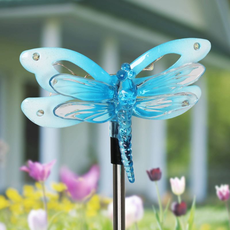 33.85" Metal and Acrylic Solar Dragonfly Stake Blue - Exhart